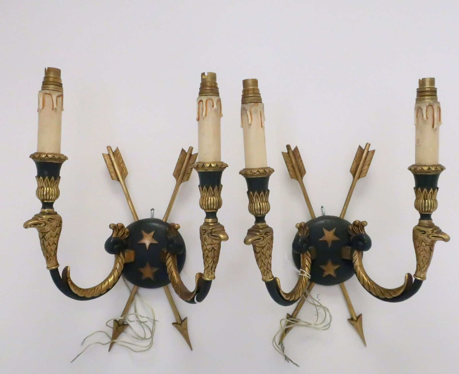 Pr Empire Style Gilt & Green Patinated Sconces (1 of 5)