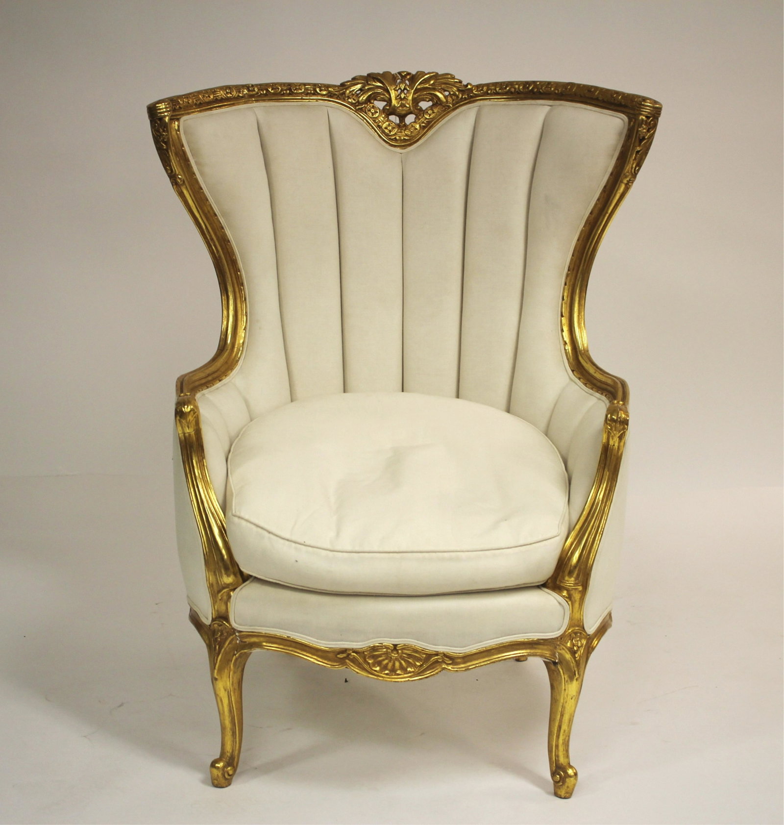 Louis XV Style Giltwood Bergere, 19th/20th C.: Louis XV Style Giltwood Bergere, Late 19th/Early 20th C. 45" H x 36" W x 33" D Property from the Estate of an Important New York Modernism Dealer. (NJWA172)(MS)