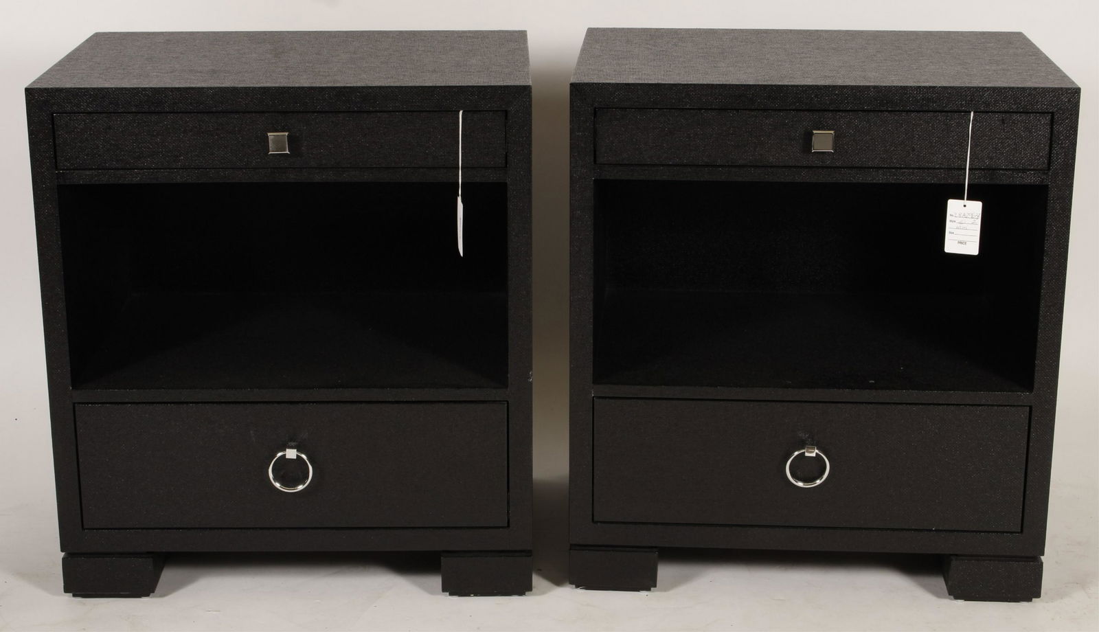 Pr. Modern Black Grass Cloth Clad Bedside Tables (1 of 3)