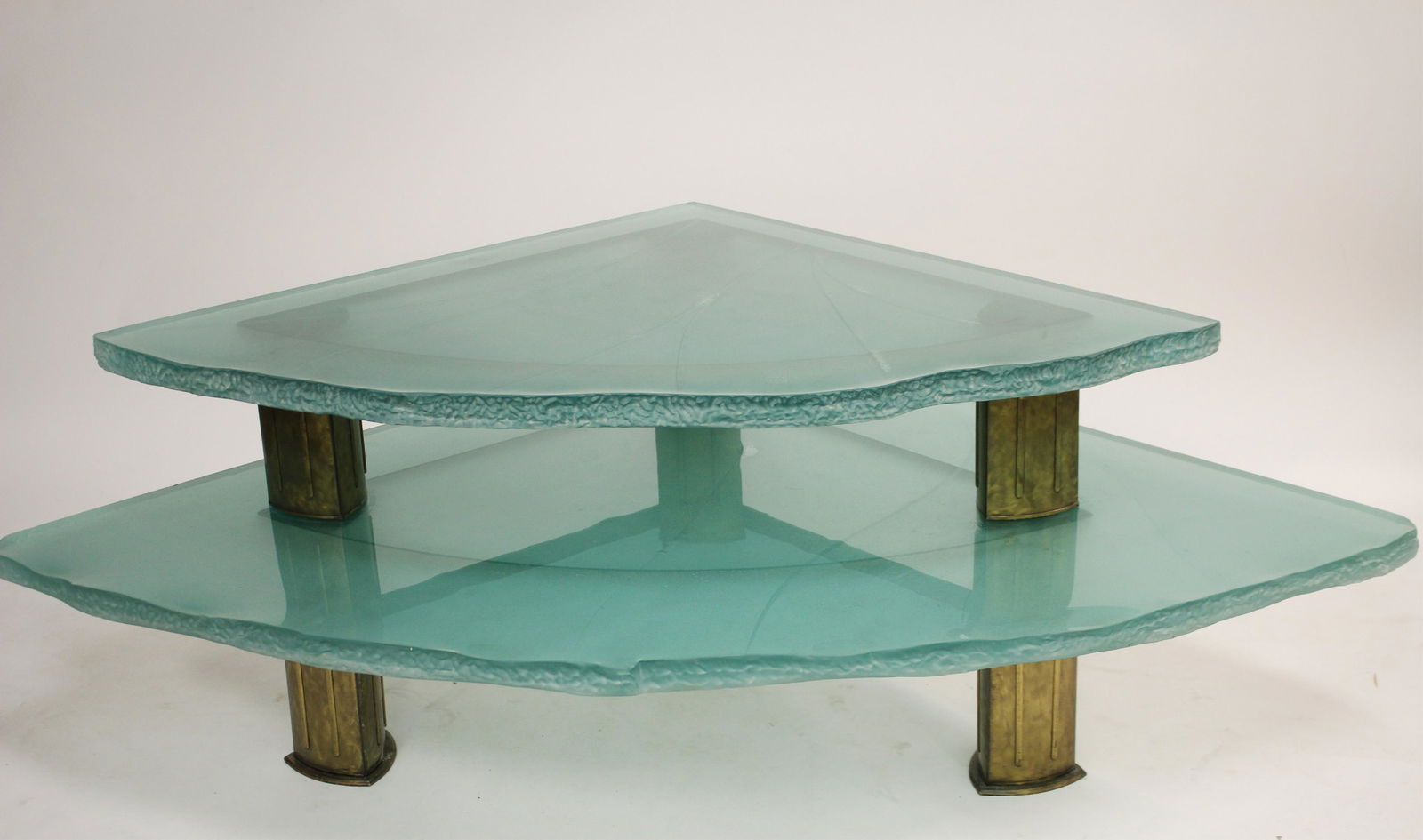 Modern Iceberg Form Glass/Brass Cocktail Table (1 of 5)