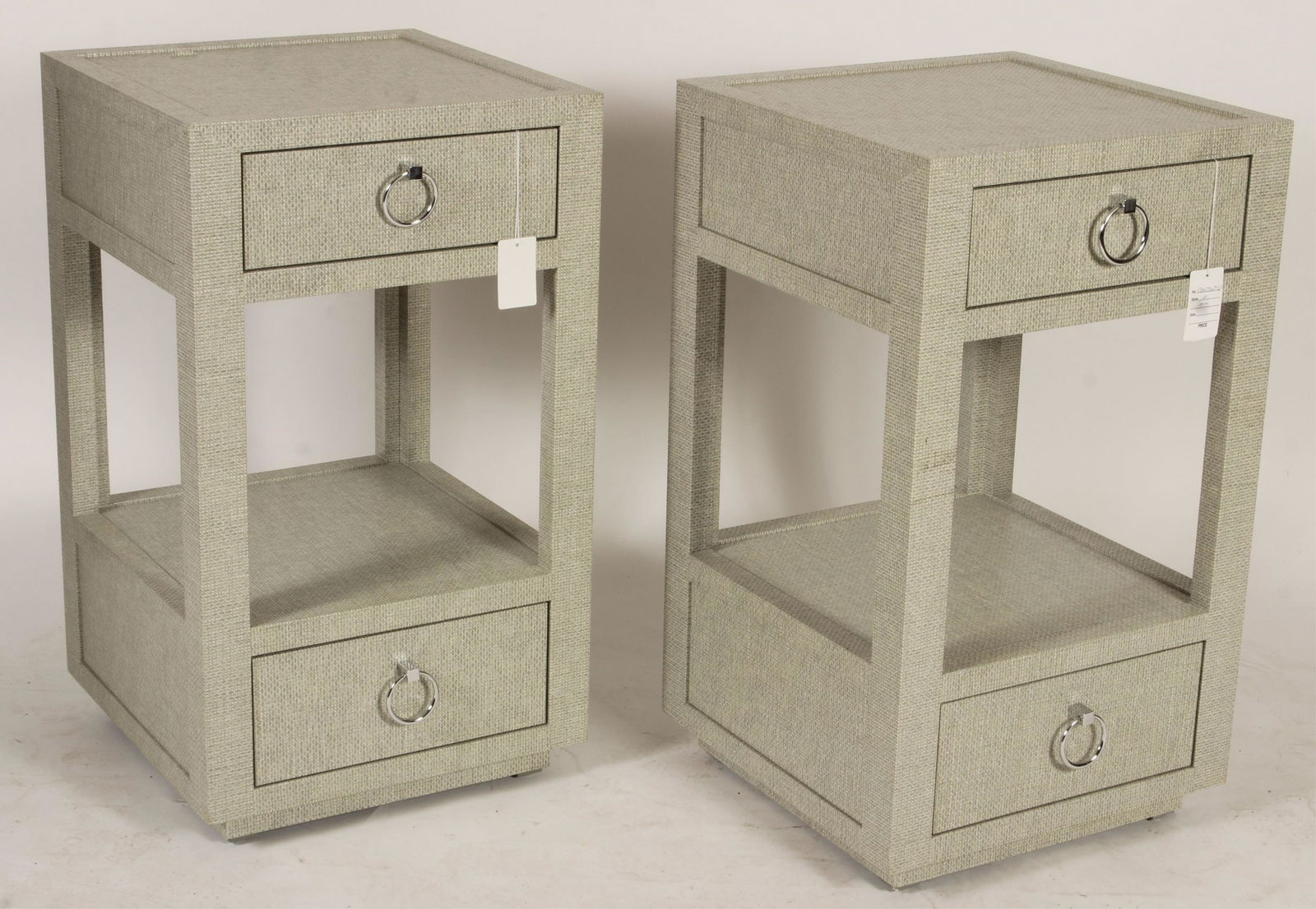 Pr. of Modern Grey Grass Cloth Clad Bedside (1 of 3)