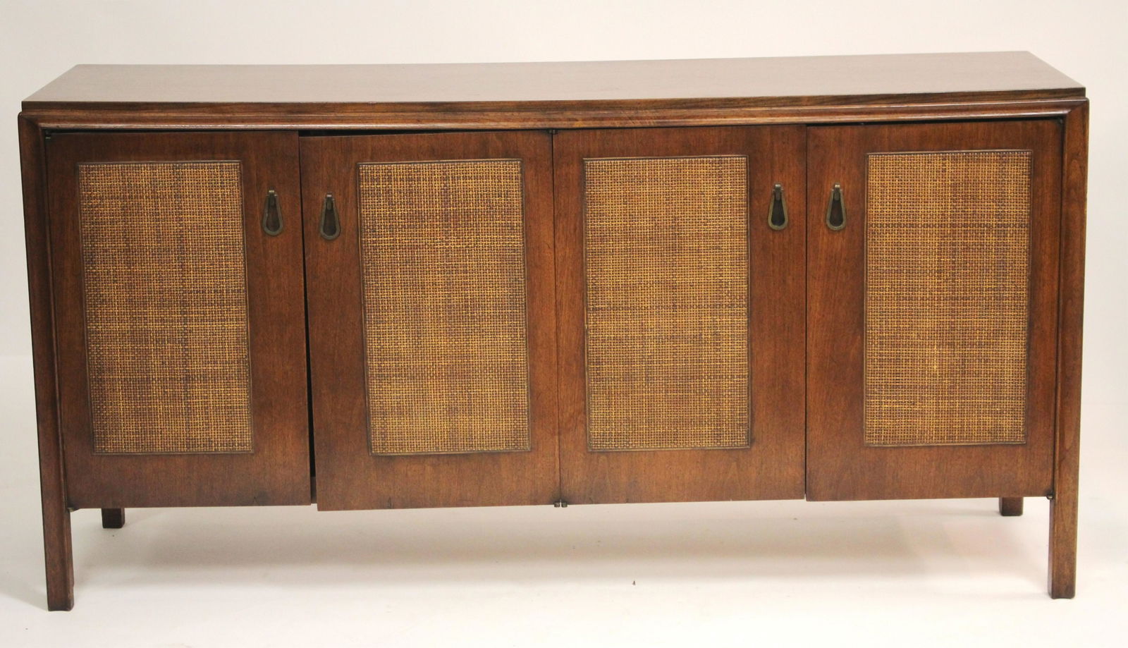 Mid century Modern Mount Airy Credenza: Mid century Modern Mount Airy Credenza, wood with caned doors [1] 32 x 64 x 20 (MORT9621)(MM)