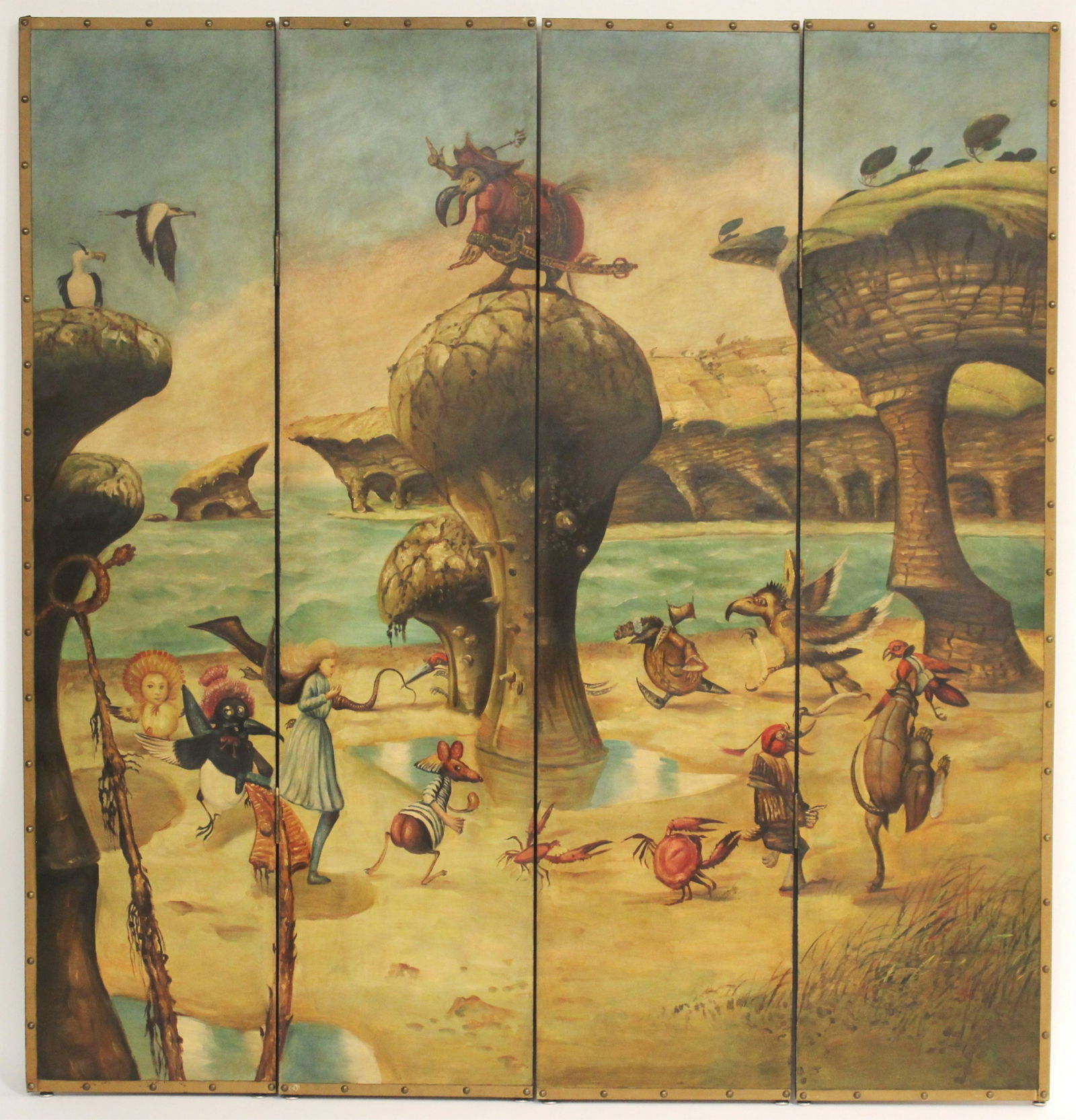 Hand Painted Surrealist 4-Panel Screen (1 of 6)