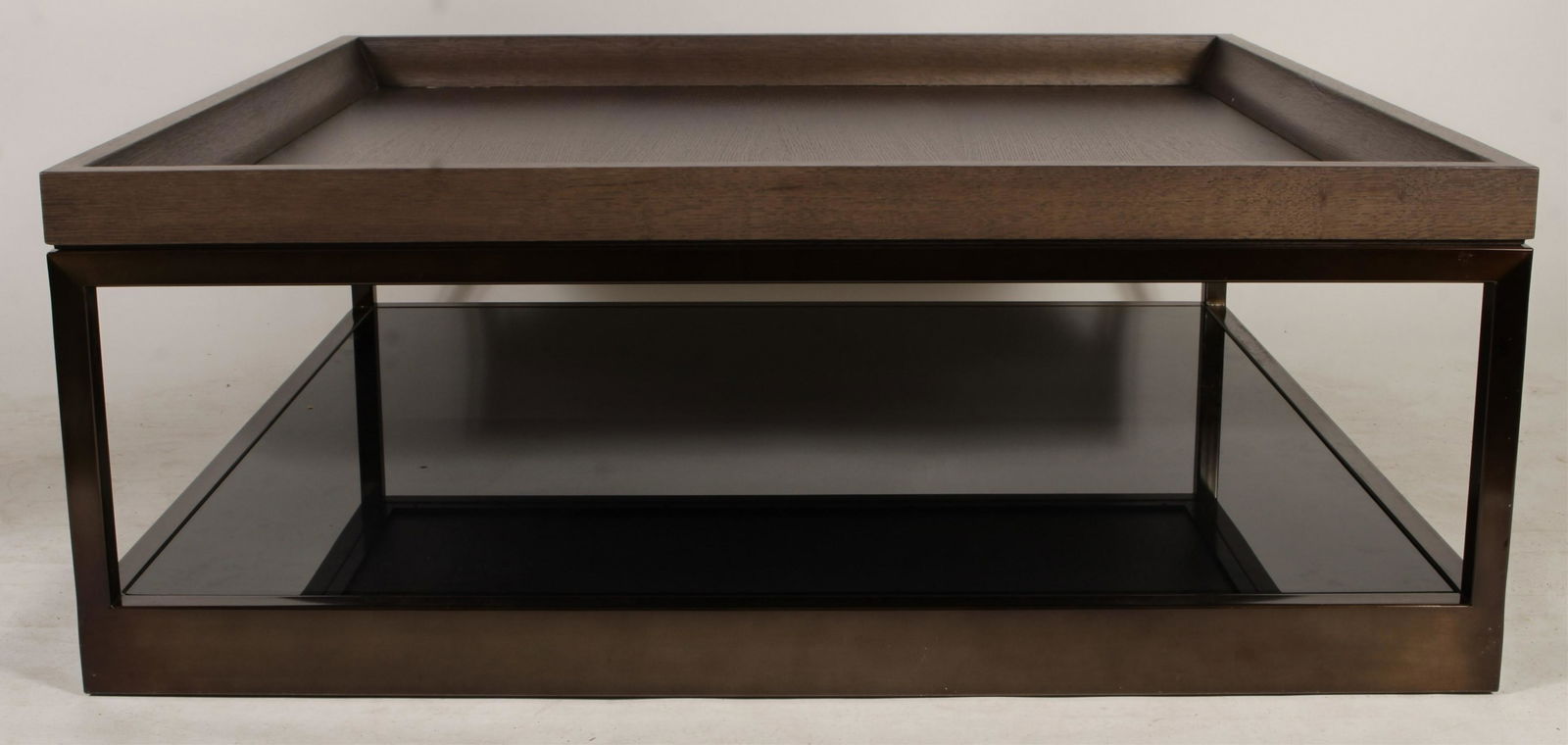 Modern Wood, Bronze and Smoked Glass Coffee Table (1 of 3)