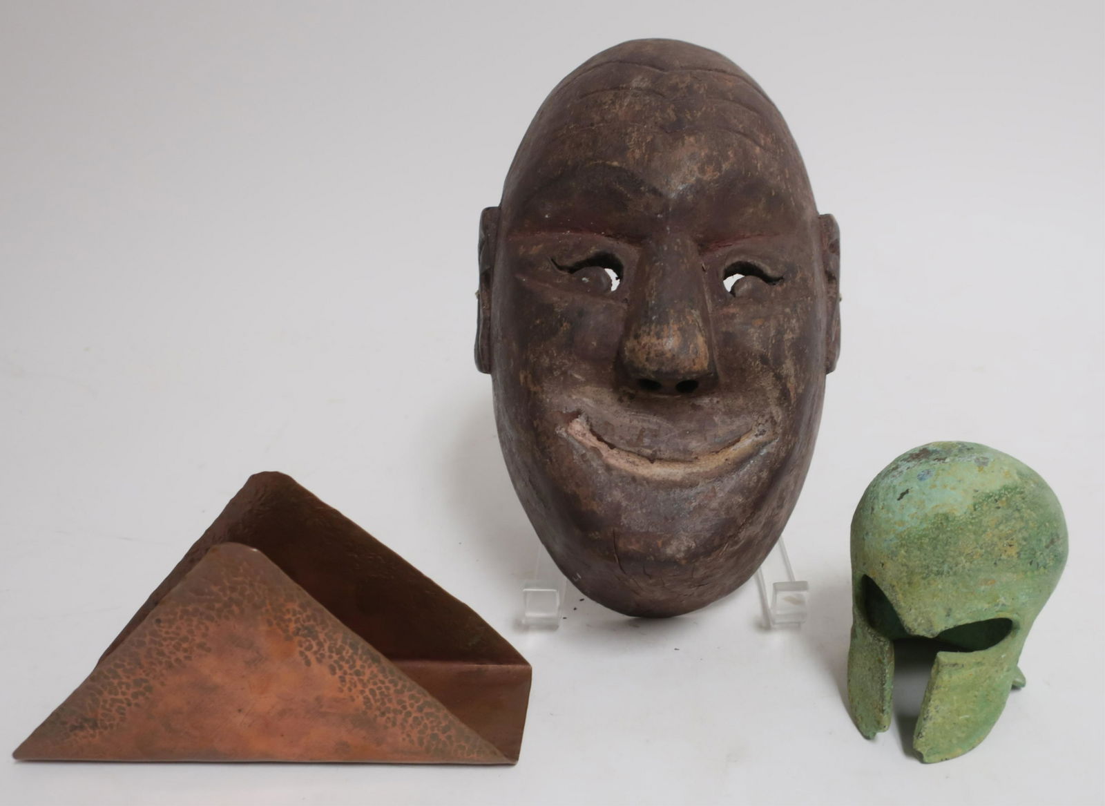 Antique Noh Mask, Small Bronze Spartan Helmet (1 of 1)