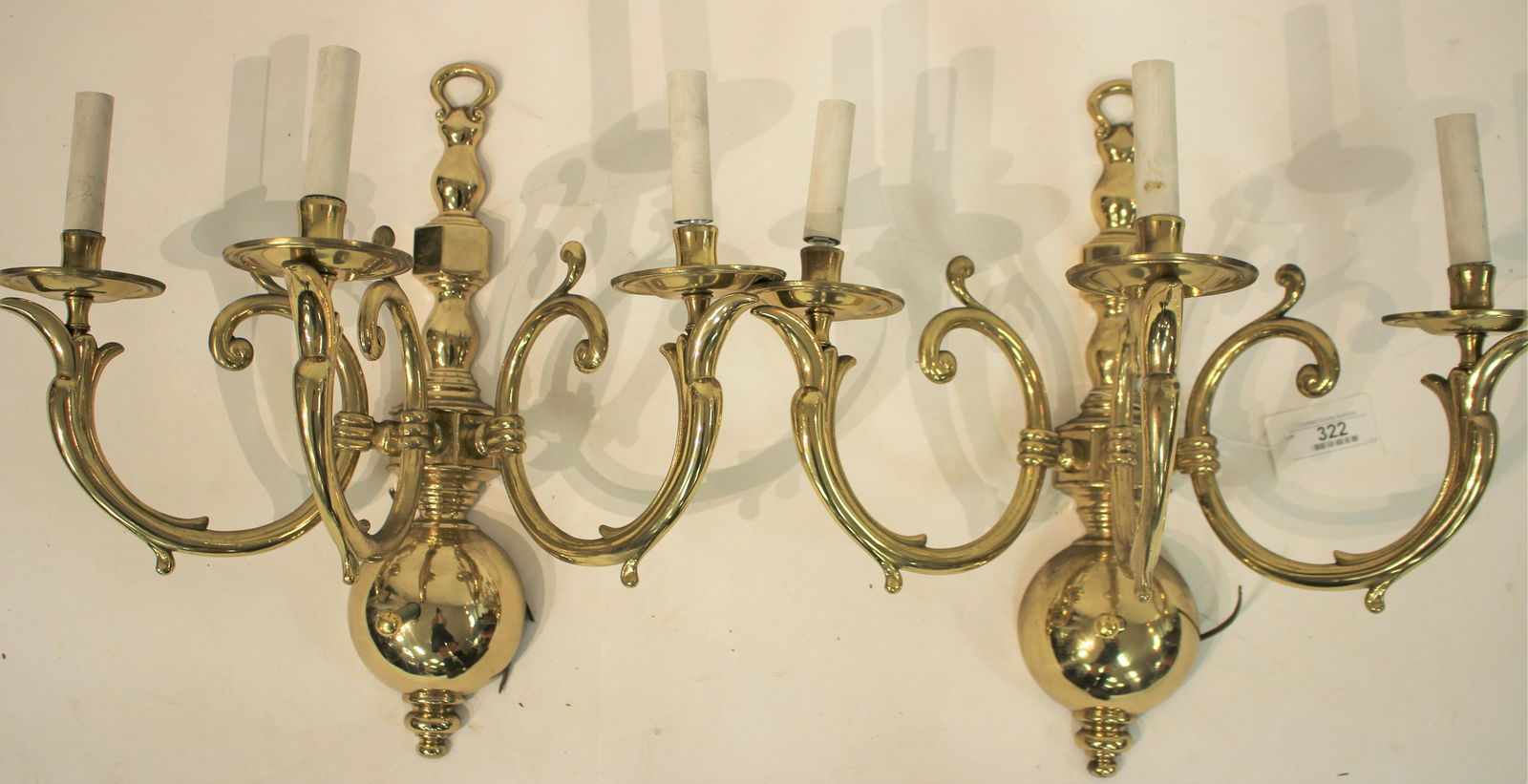 Pr. 3 Light Brass Queen Anne Style Wall Sconces (1 of 2)