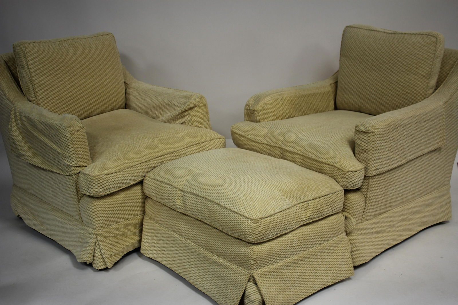 Pr.  Modern Upholstered Lounge Chairs and Ottoman (1 of 4)