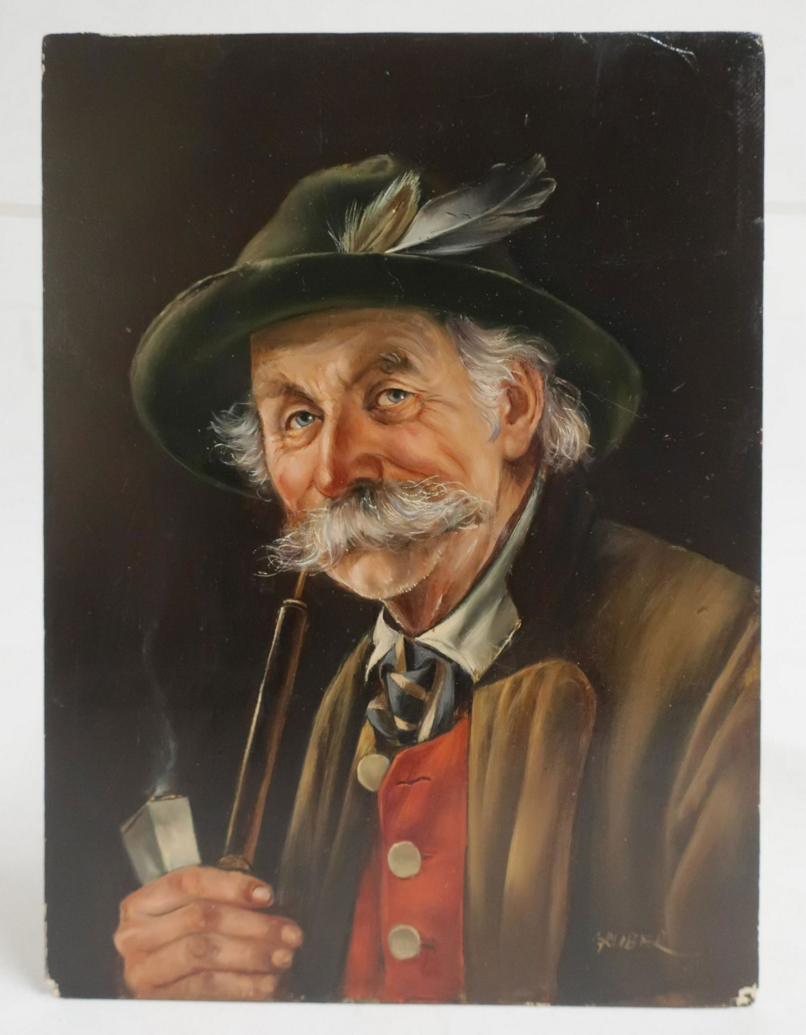 Gruber, 20th C., Portrait of Man with Pipe O/B (1 of 4)