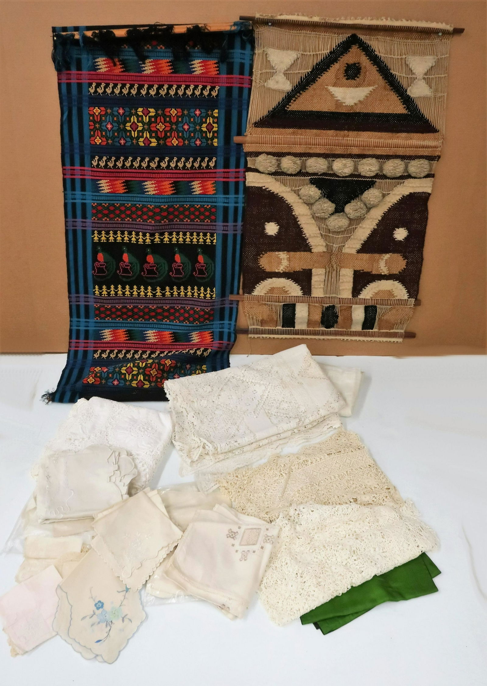 Vintage Linen, Lace;  Asian & Embroidered Hangings (1 of 3)