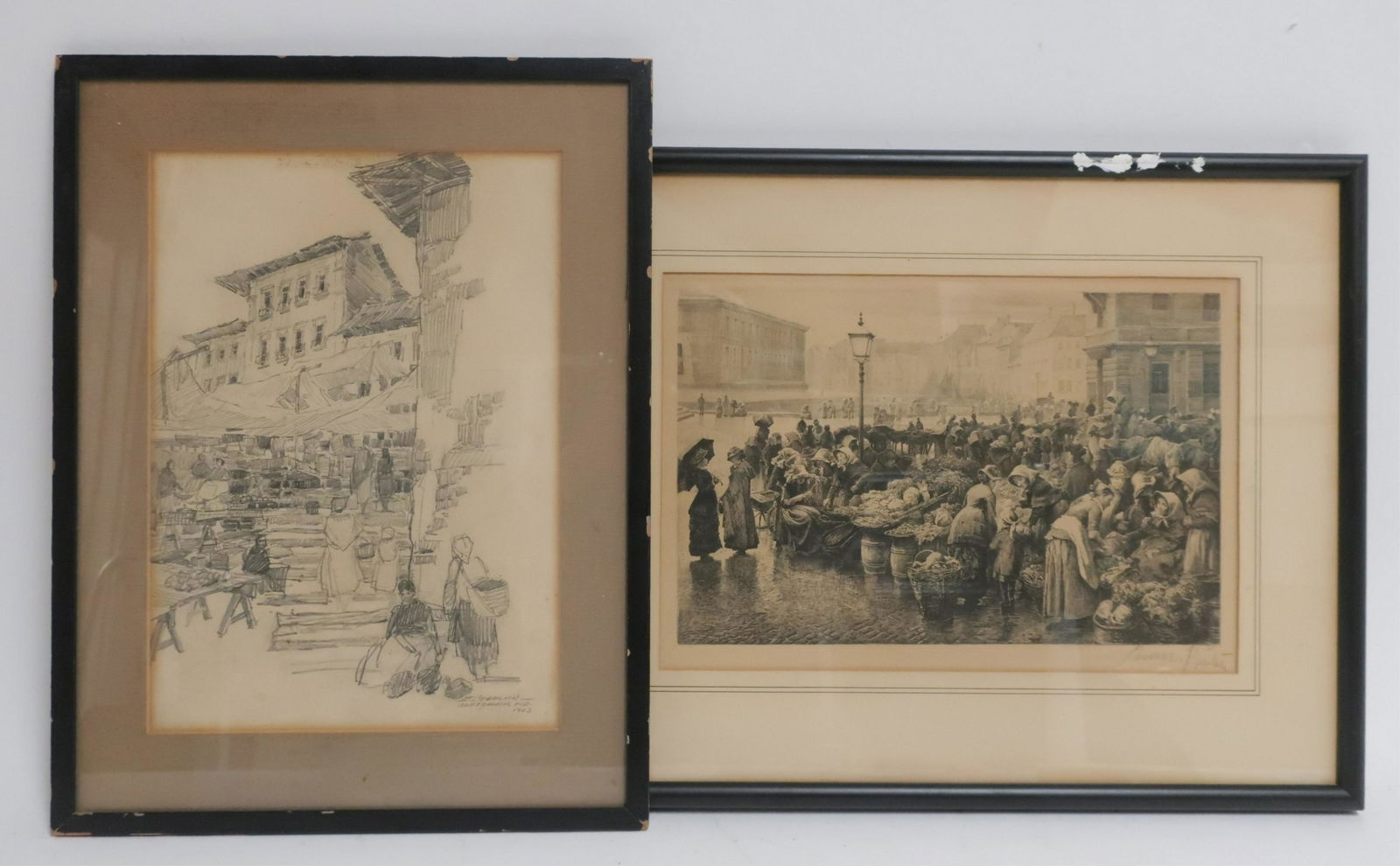 Market Scenes: Vintage Print and Pencil Sketch (1 of 3)