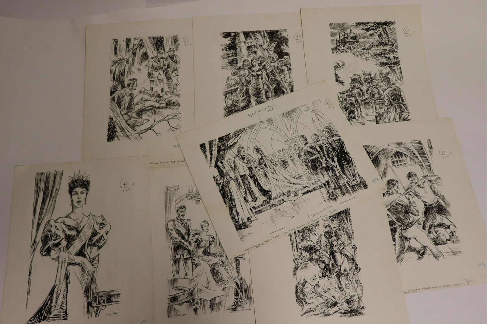 Lawrence Wilbur, 9 ink drawings, illustrations (1 of 3)