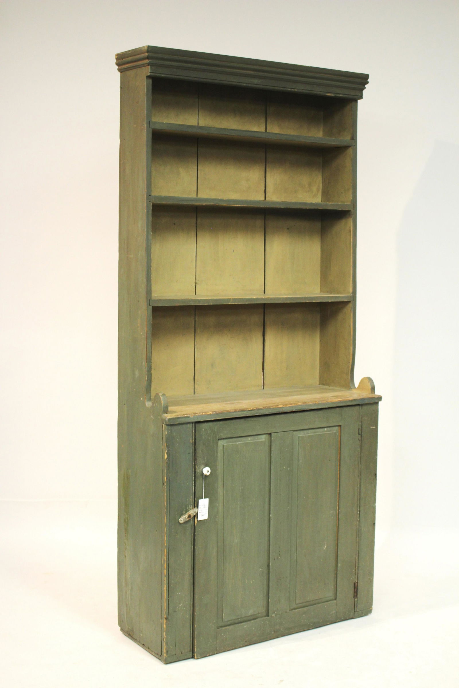 American Green & Cream Painted Stepback Cupboard (1 of 4)