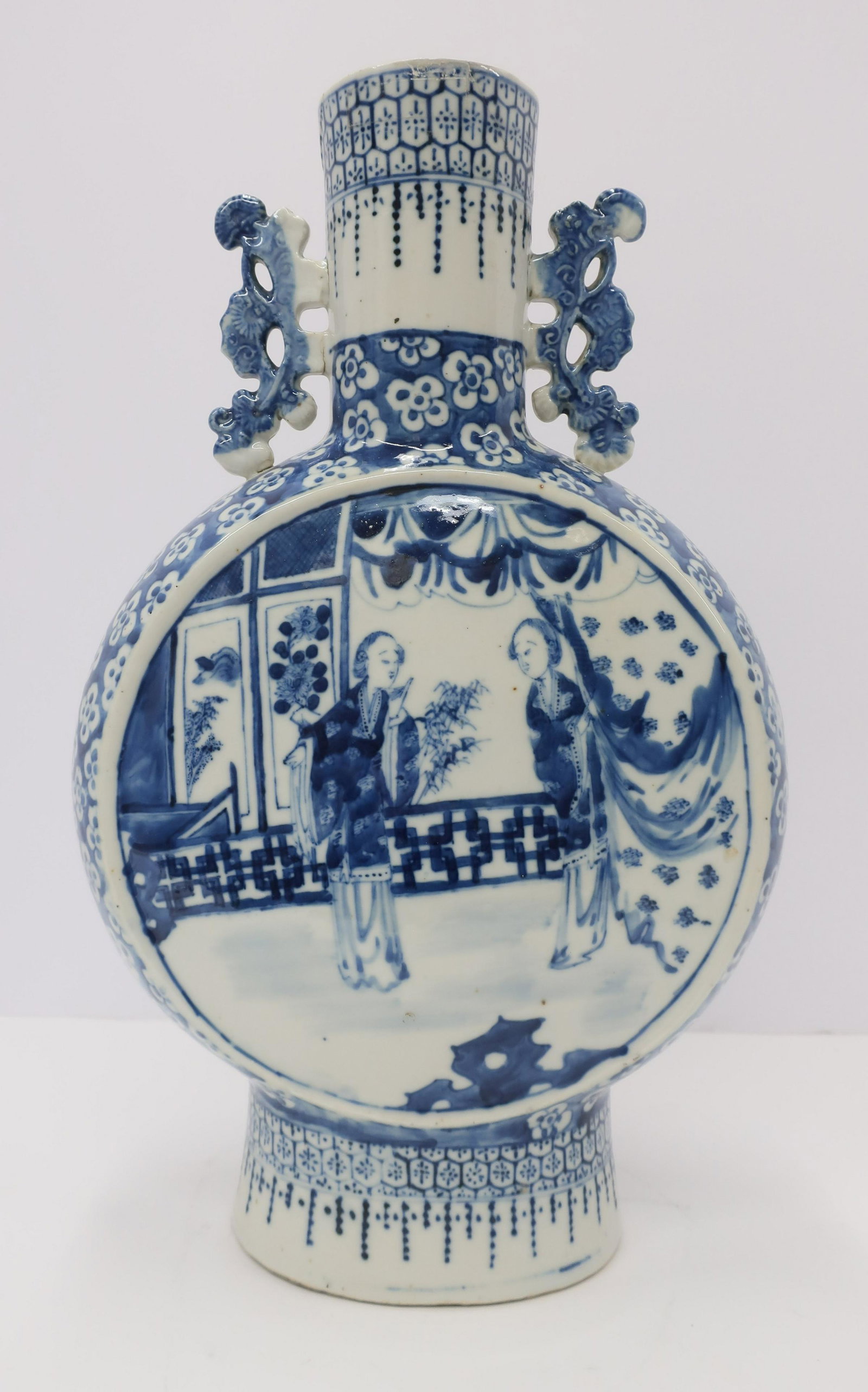 Large Chinese Blue & White Porcelain Flask: Dimensions: 16.5"H (QDRIC144)(JP)