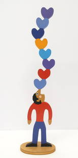 William Accorsi, wood man balancing hearts: William Accorsi, painted wood man balancing hearts Dimensions: 17" H (QSHER1064)(WT)