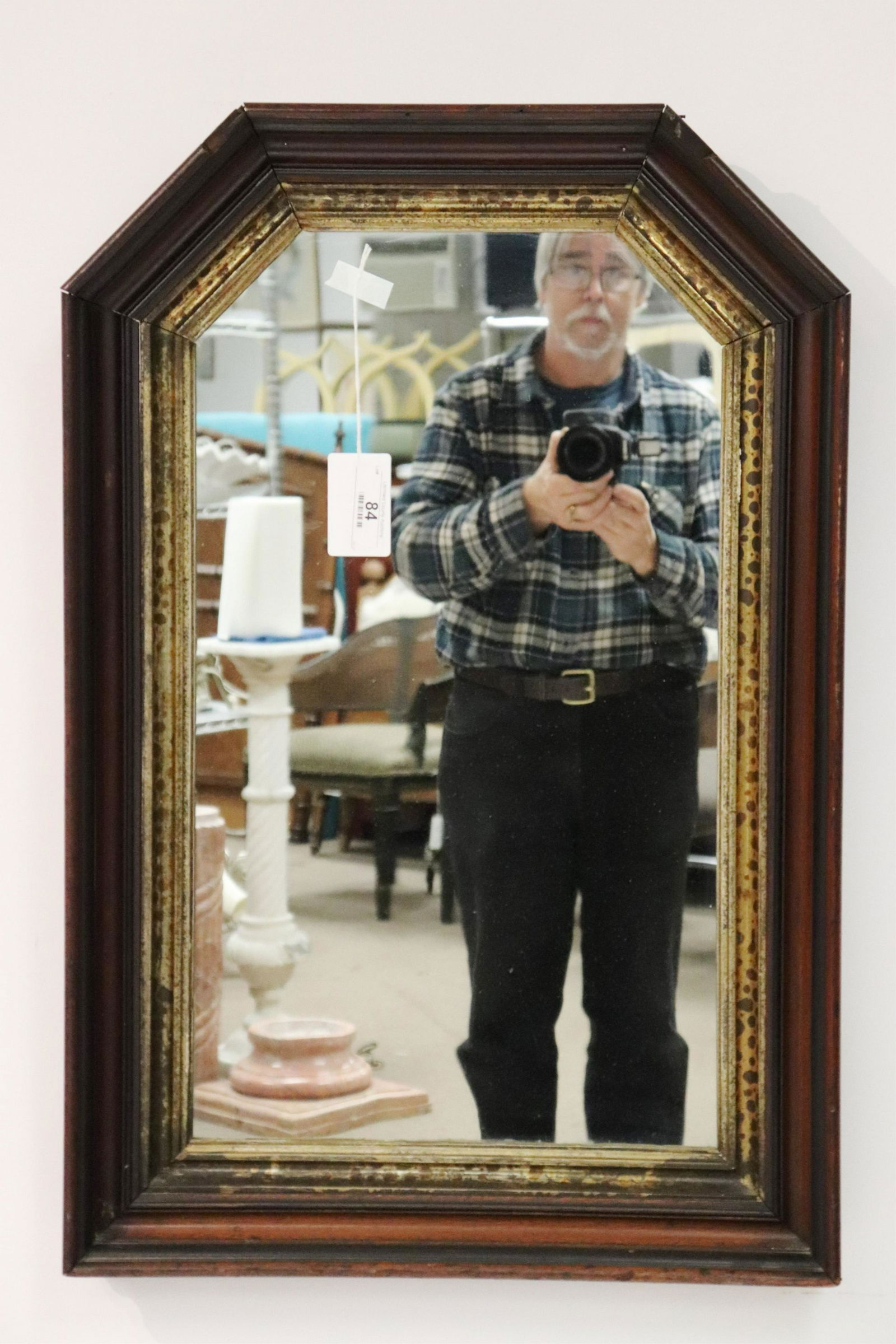 Hexagonal Walnut Framed Mirror (1 of 3)