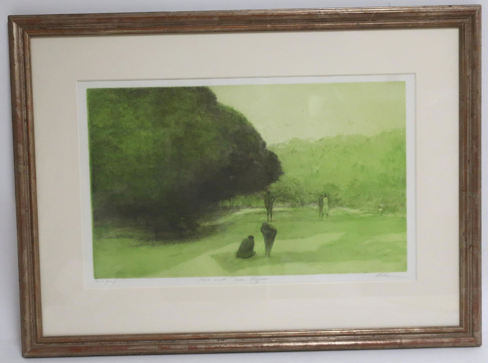 Harold Altman, Park W/ 7 Figures, Color Etching (1 of 2)