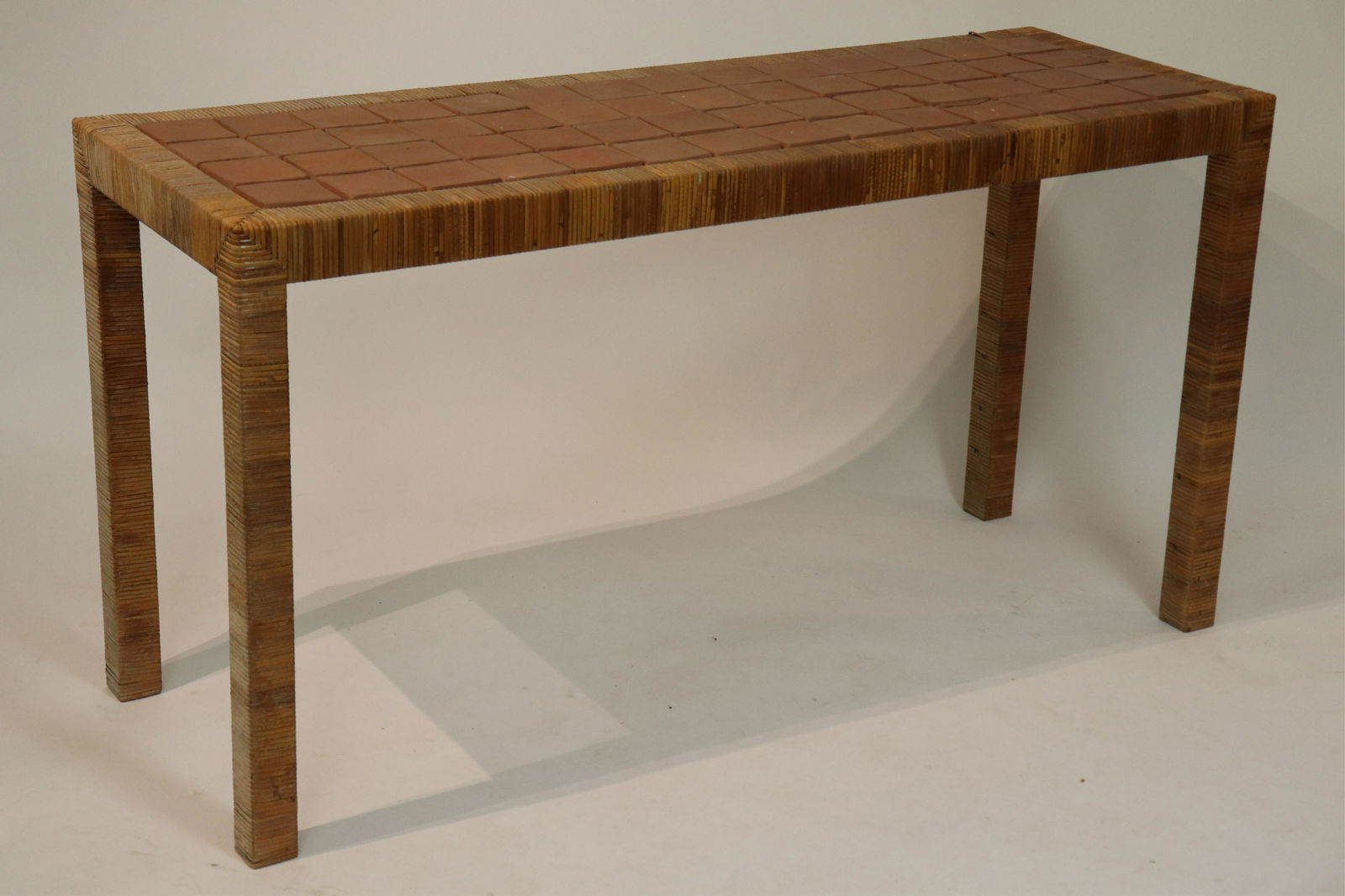 Rectangular Rattan and Clay Tile Console Table (1 of 4)