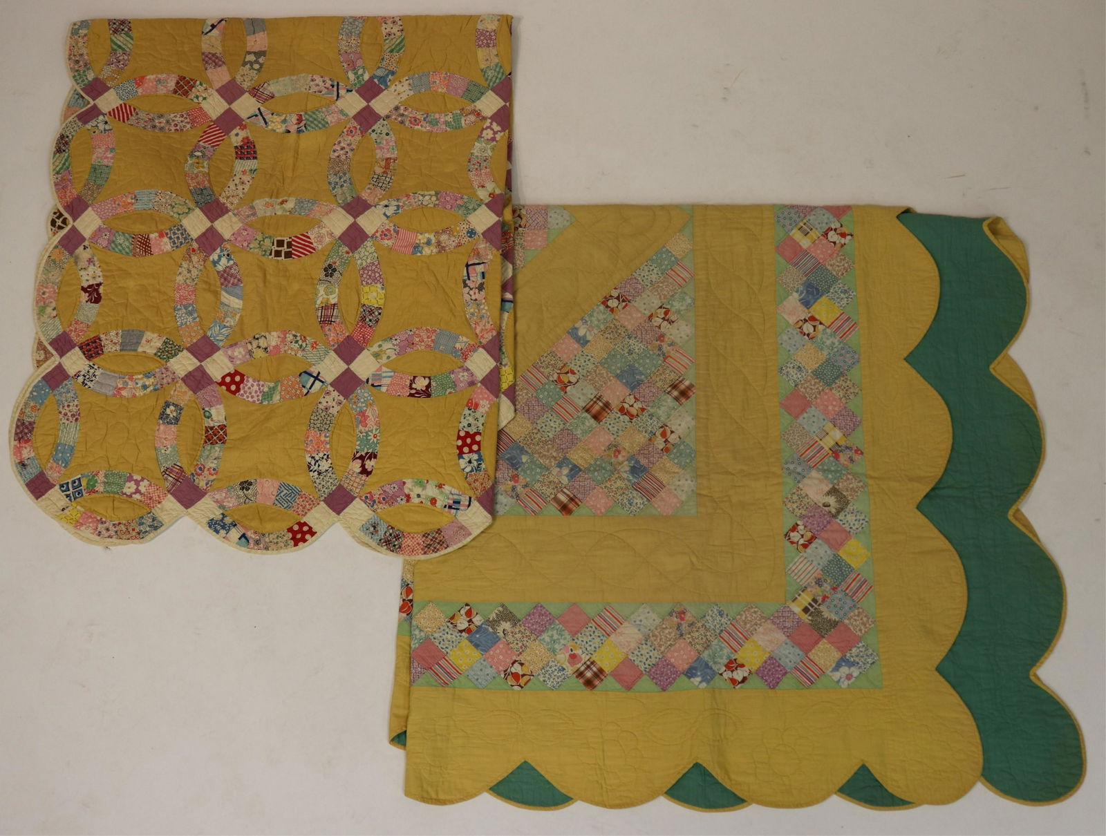 Double Wedding Ring and Other Scallop edge quilt: Double Wedding Ring and other scalloped quilt Dimensions: 82 x 69, wedding ring, 83 x 81 scalloped (BHAV1338/2)(MM/JP)