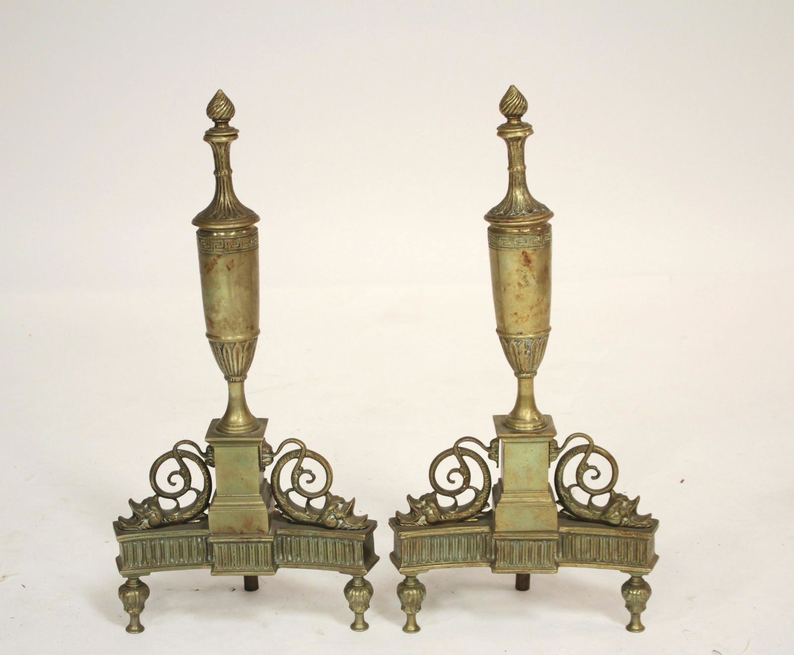 Pr French Gilt Bronze Urn Top Andirons (1 of 4)