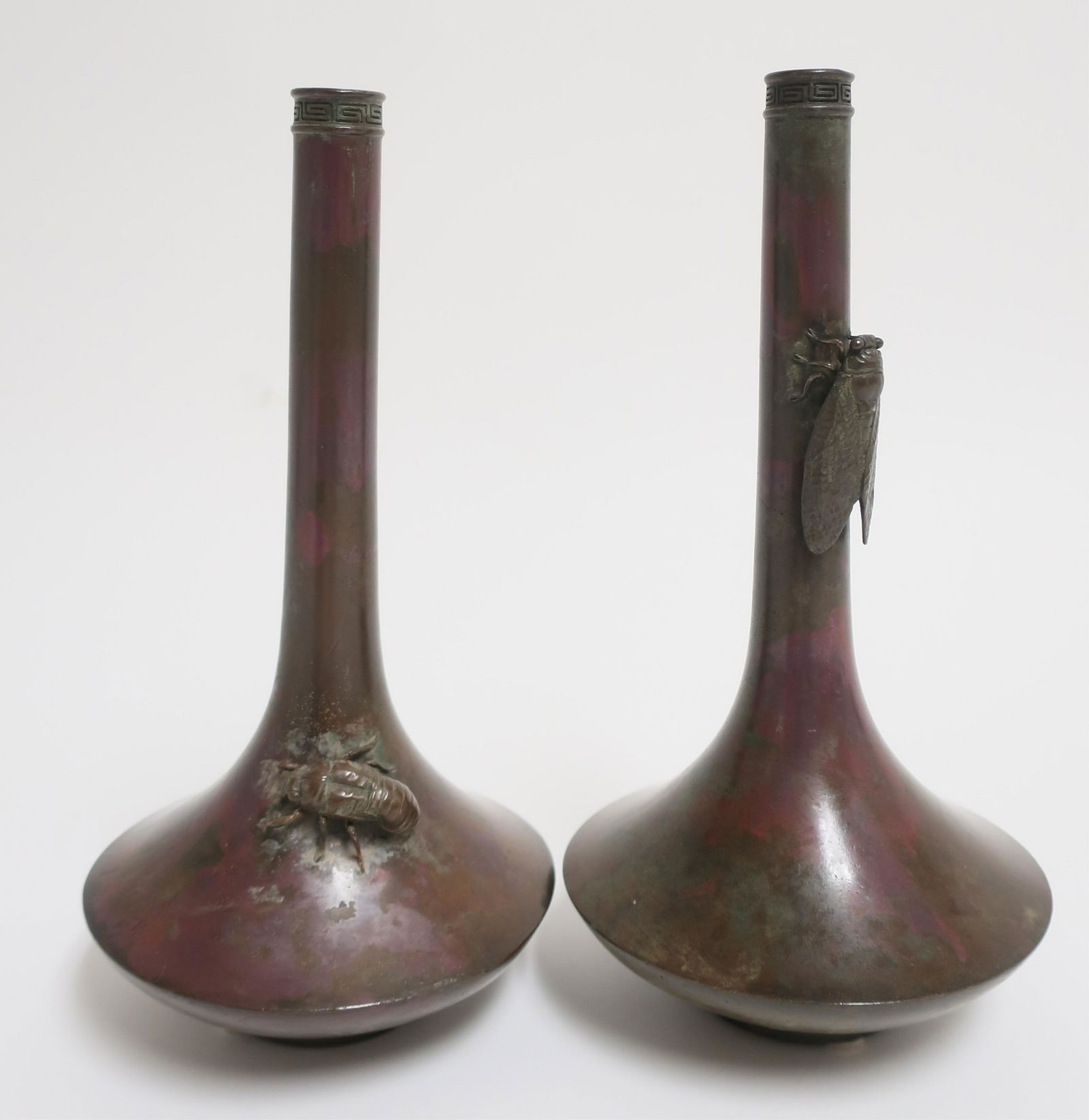 2 Japanese Insect Metal Vases, possibly Meiji (1 of 6)
