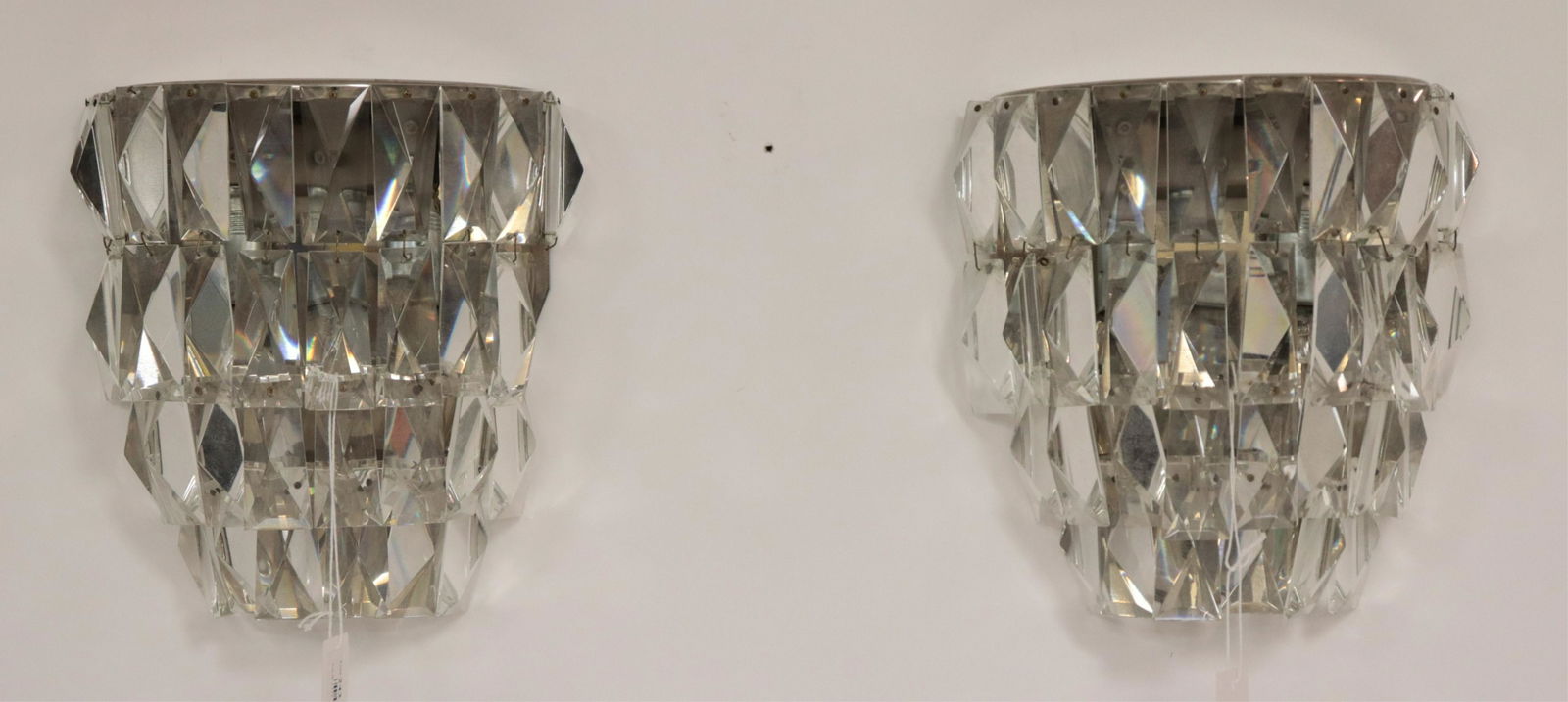 Pair 1970's Chrome & Cut-Glass Sconces (1 of 8)