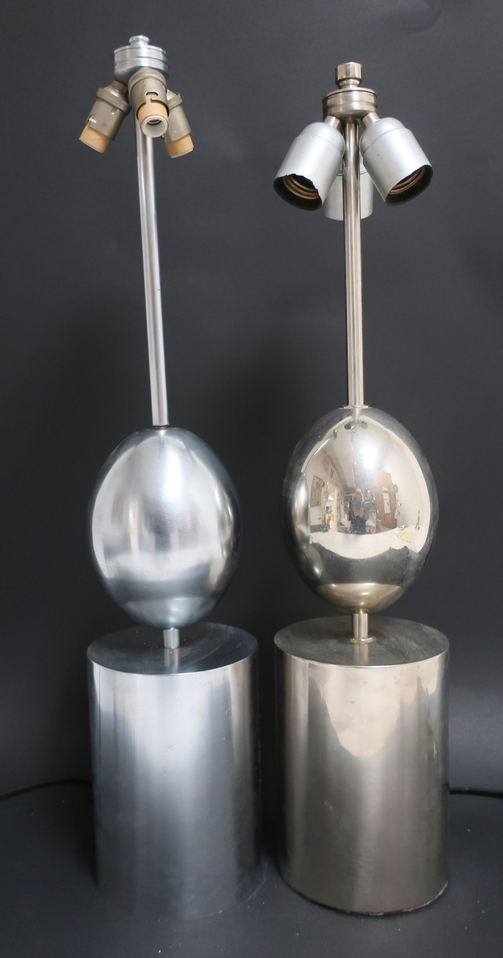 Two Egg Form Polished Metal Table Lamps (1 of 6)