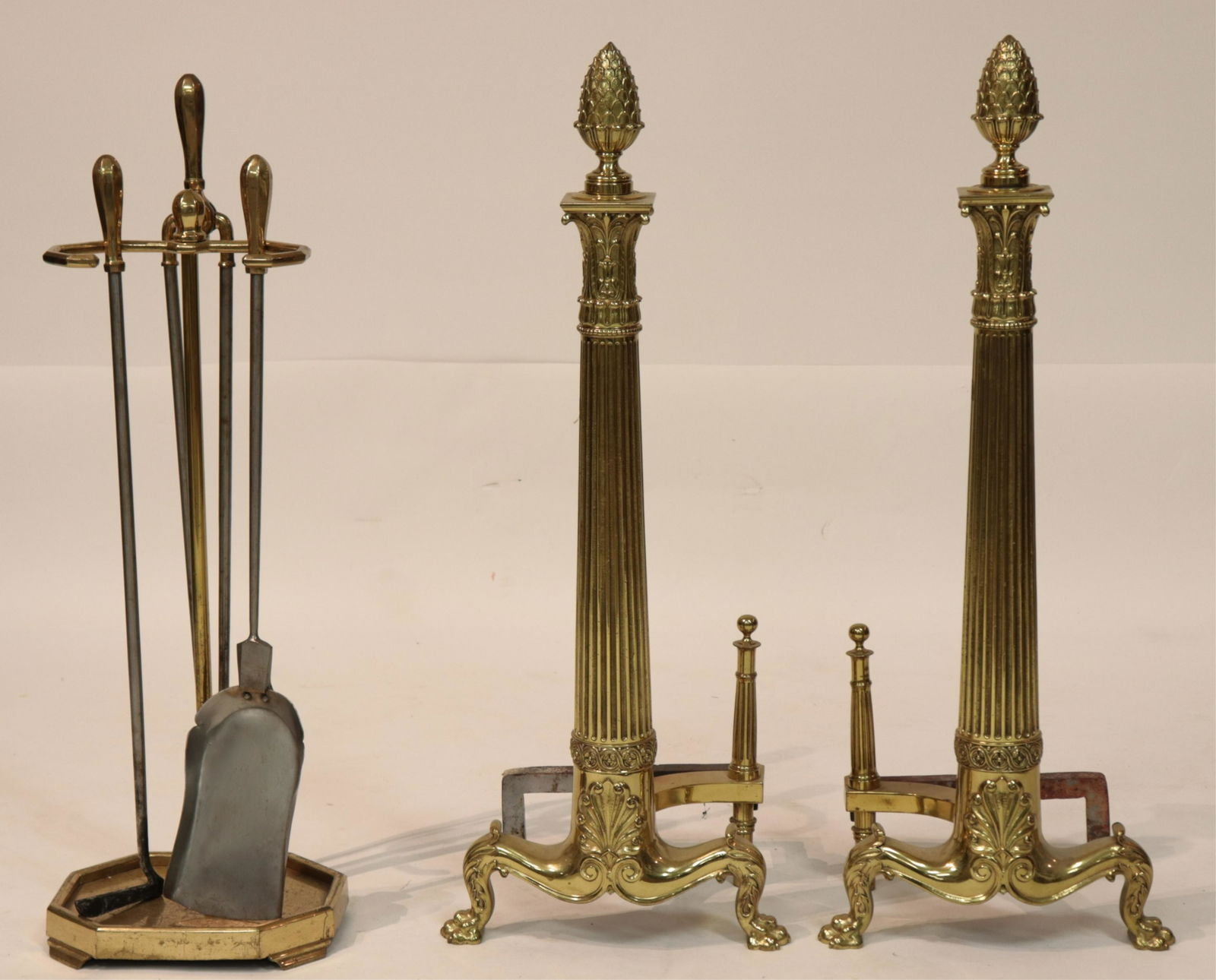 Georgian Style Brass Fireplace Andirons Tools (1 of 5)