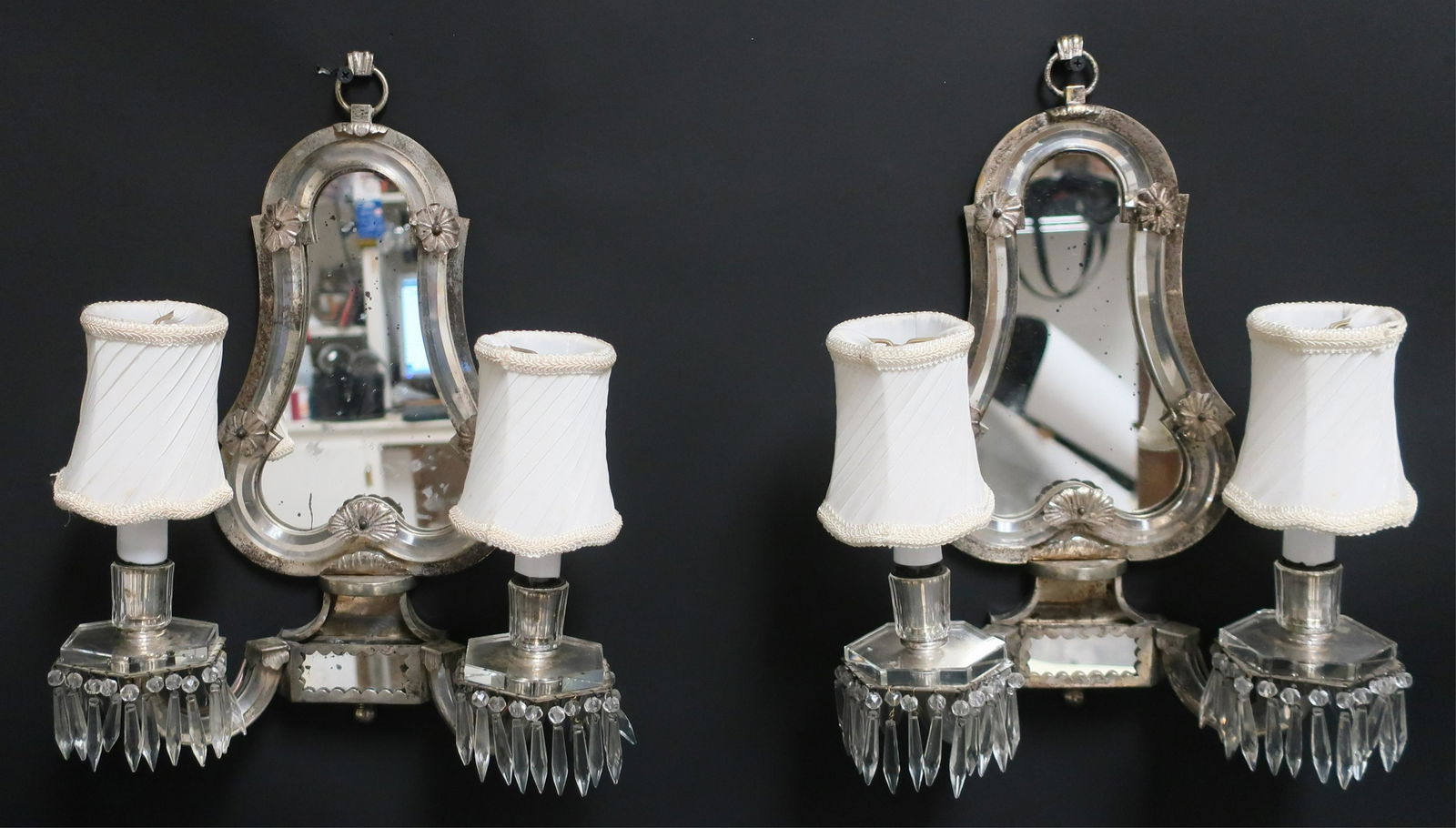 Pr Bagues Silvered Cut Glass Mounted Wall Sconces (1 of 7)