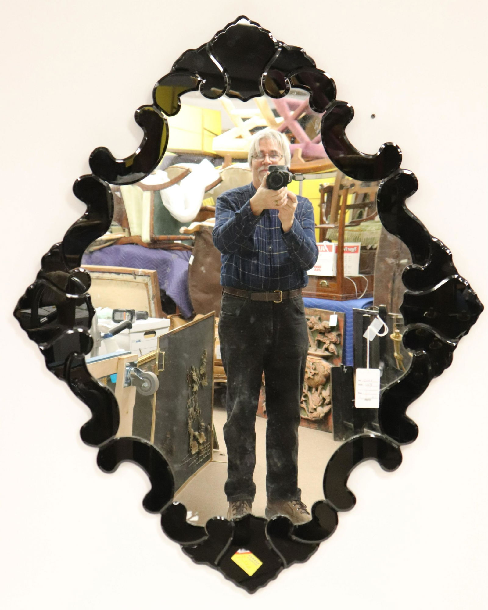 Victorian Style Beveled Black Glass Mirror (1 of 3)