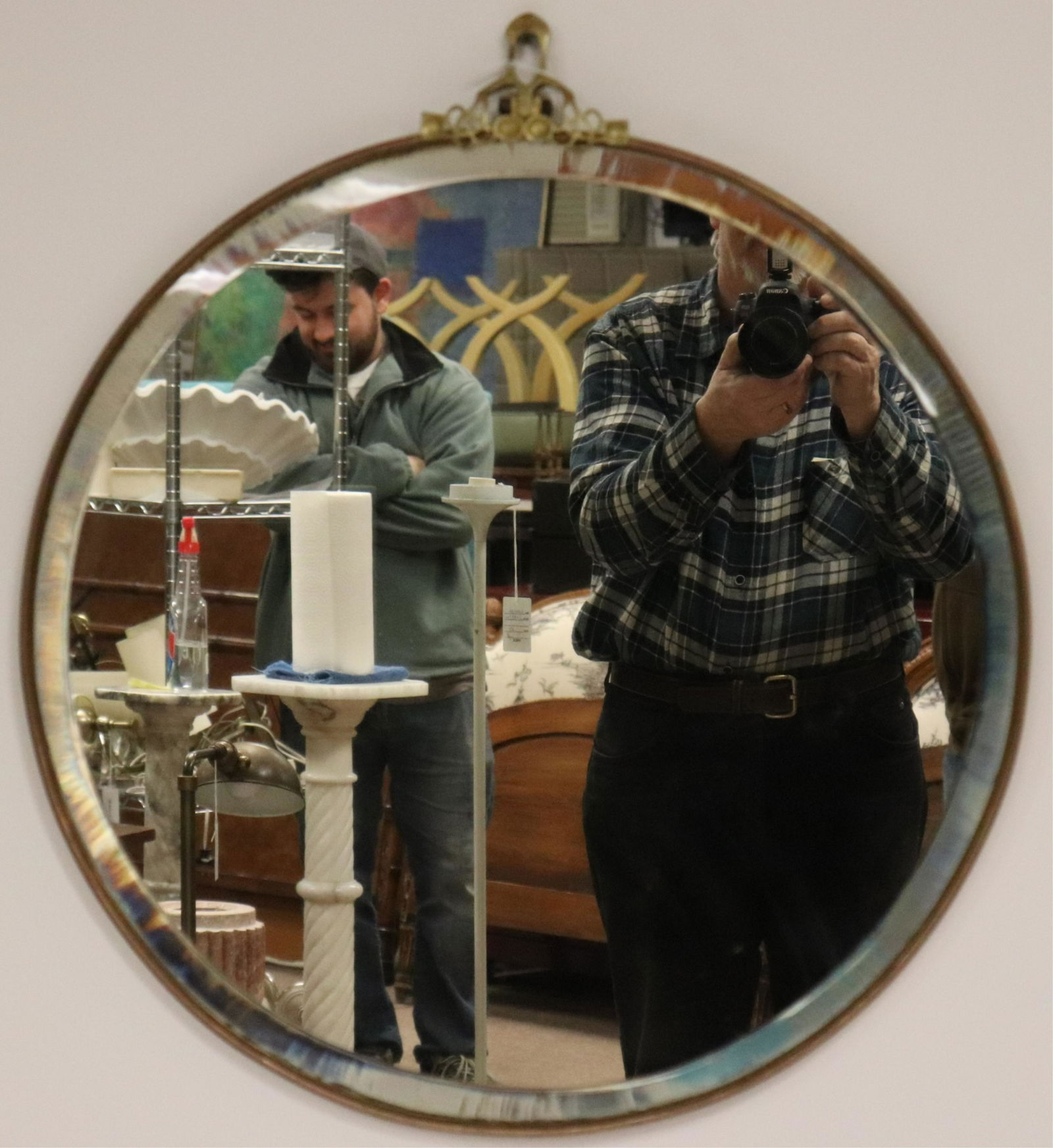 German Jugenstil Cast Brass Circular Mirror (1 of 4)