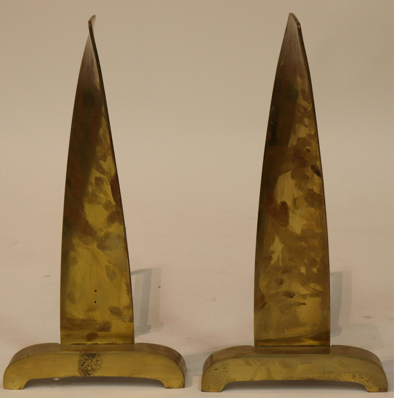 Pair Modernist 1970's Brass Andirons (1 of 3)