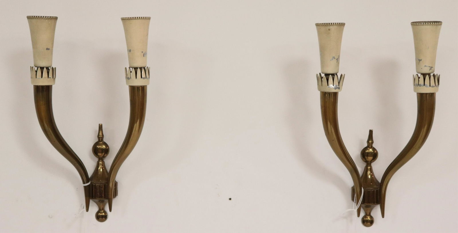Pair French 1940's Cream Painted & Brass Sconces (1 of 6)