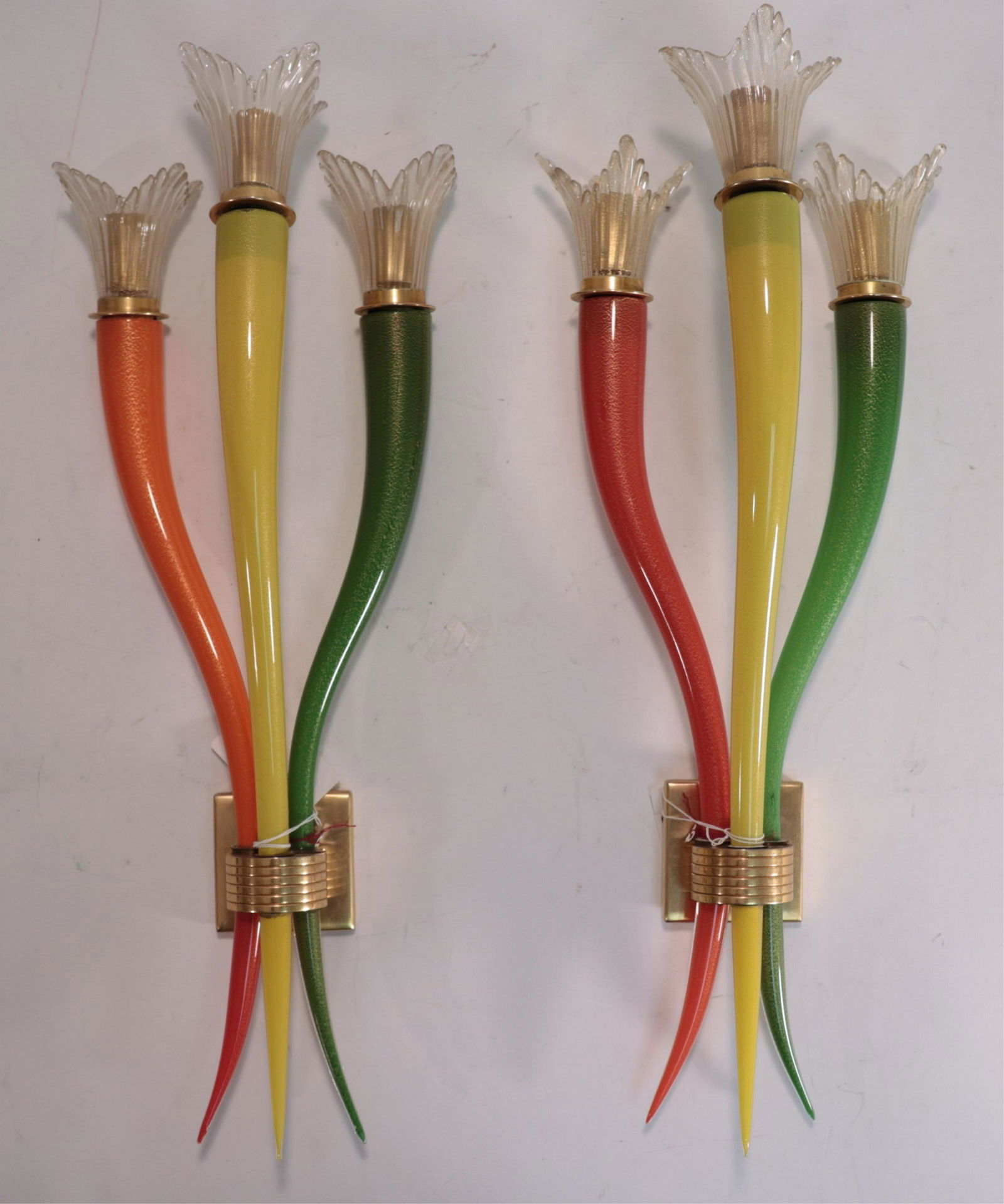 Pair Venetian Gilt Colored Glass 3-Light Sconces (1 of 5)