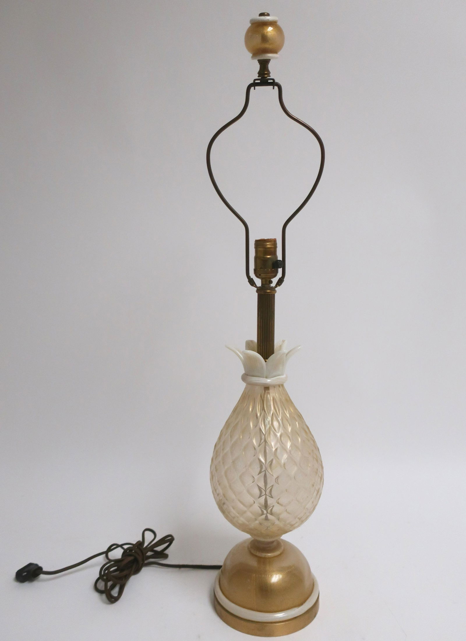 Murano Gilt White & Clear Glass Pineapple Lamp (1 of 6)