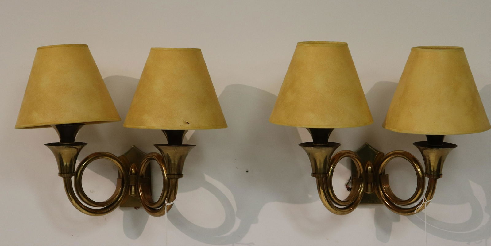 Pair Art Deco Brass 2-Light Trumpet Form Sconces (1 of 4)