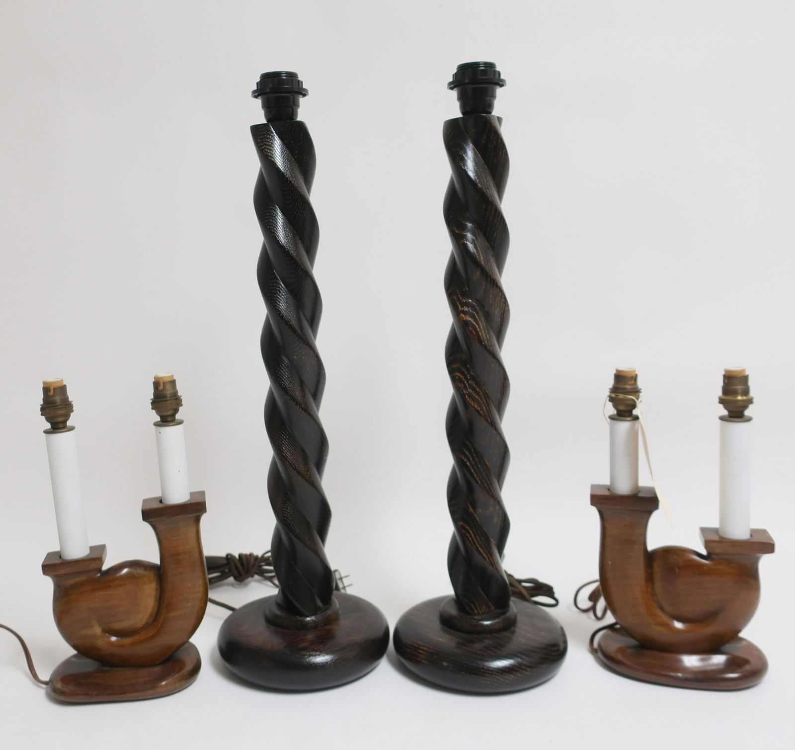 2 Pair Mid Century Oak and Walnut Lamps (1 of 4)