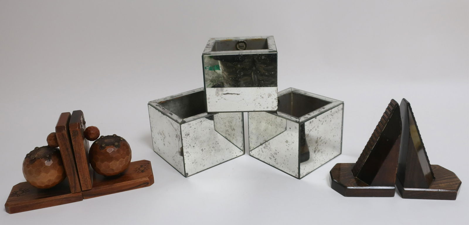 3 Midcentury Mirror Jardinieres, 2 pairs bookends (1 of 4)