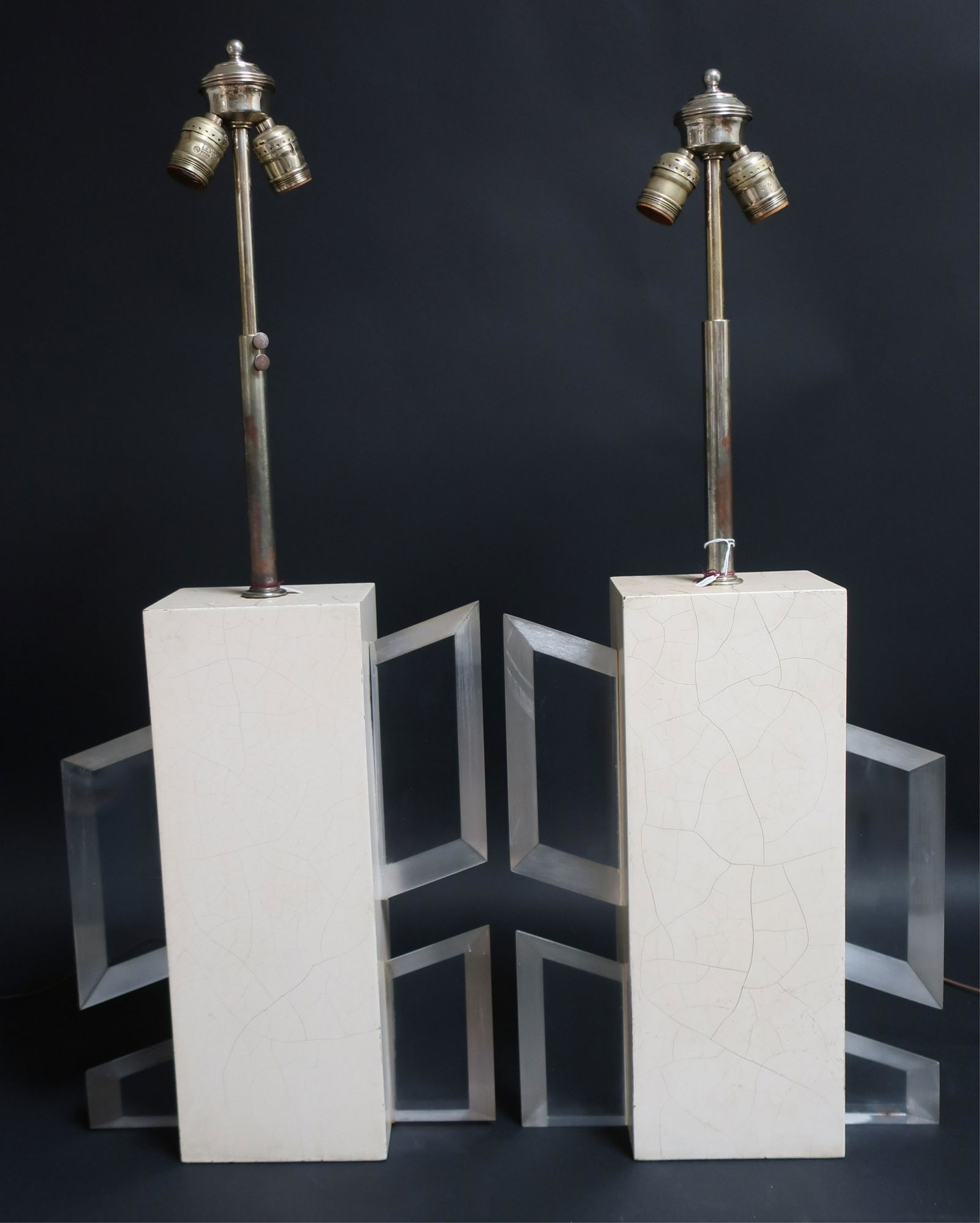 Pair 1970's White Lacquer & Lucite Lamps (1 of 5)