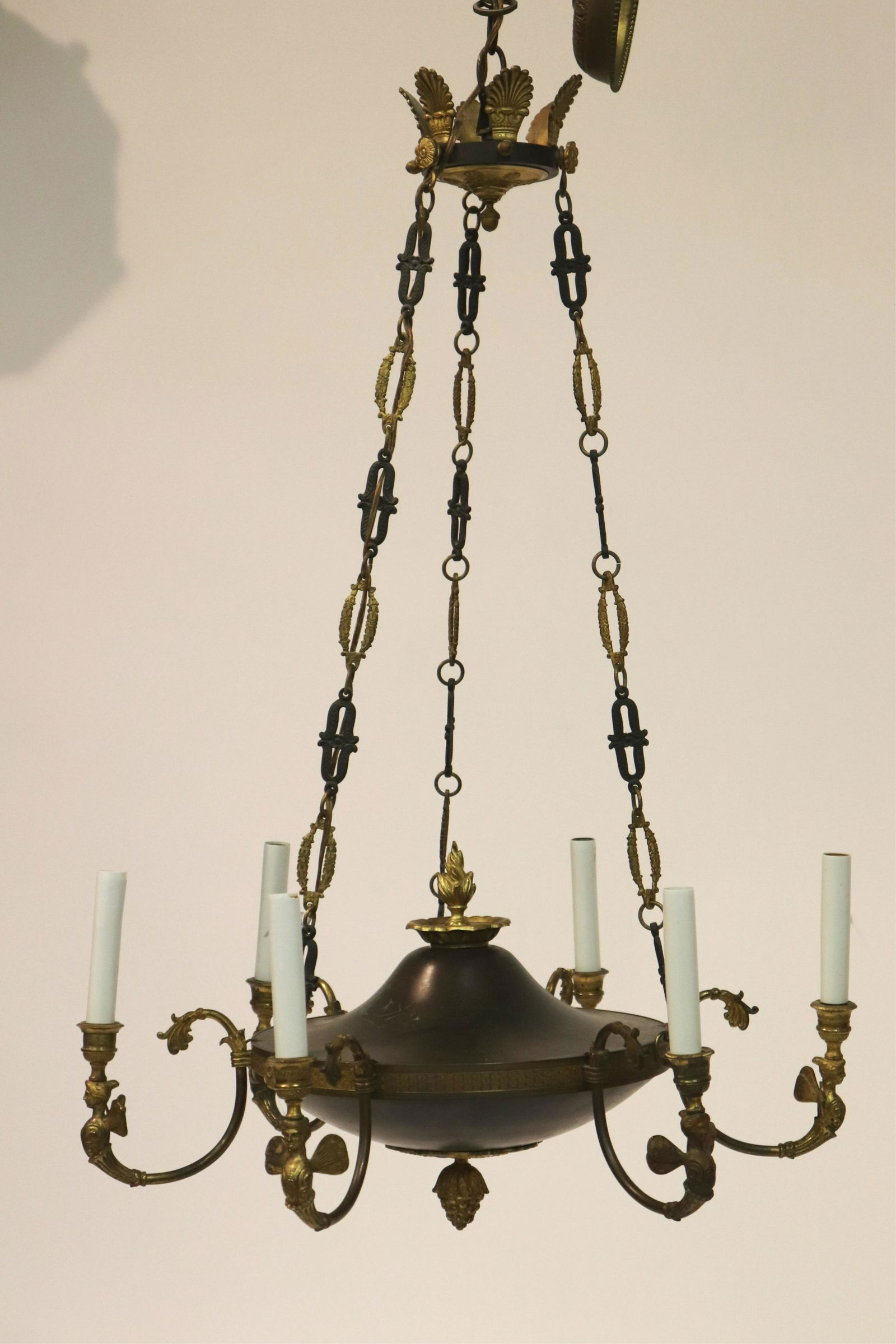 Empire Style Gilt & Bronze 6-Light Chandelier (1 of 6)