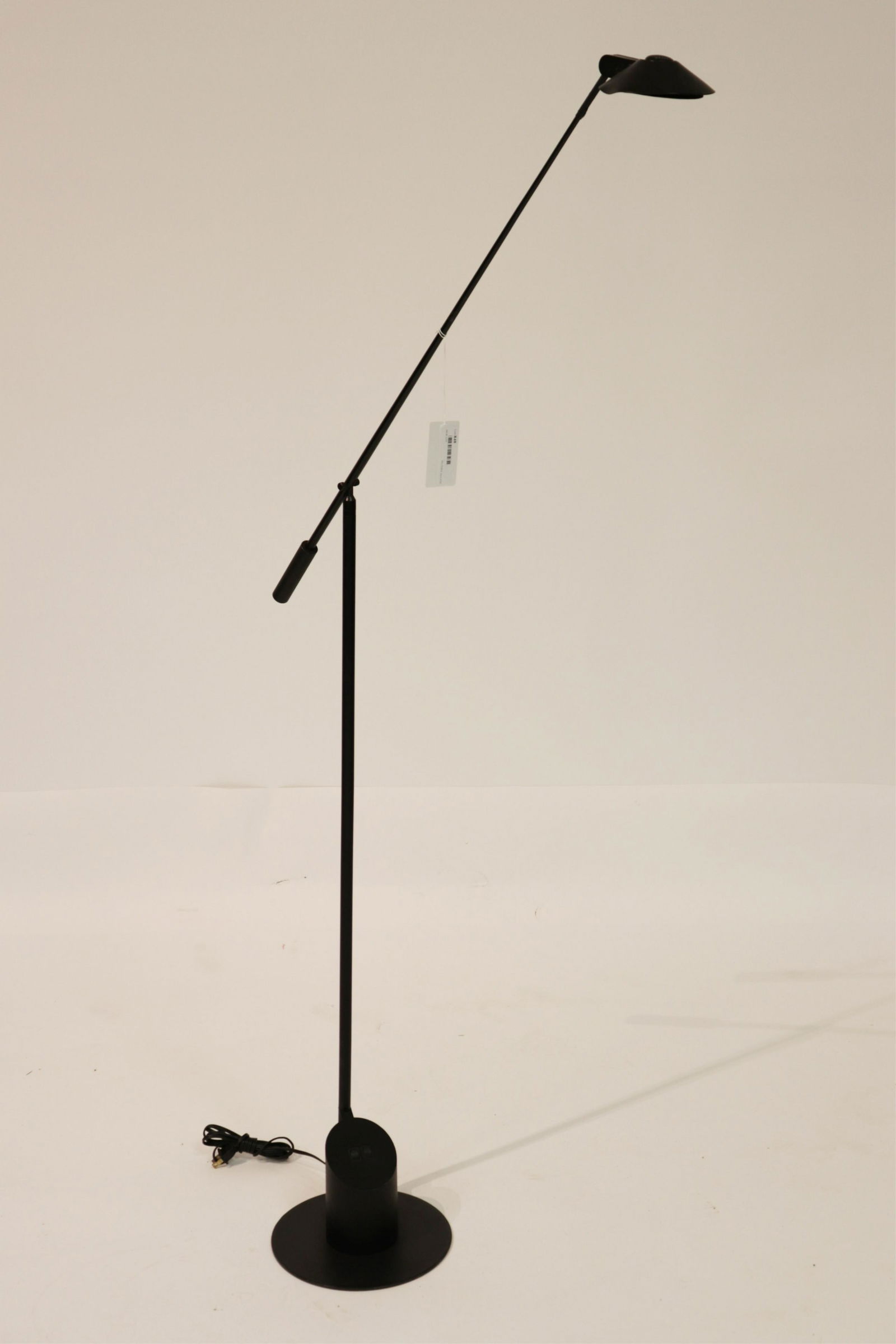 Robert Sonneman for George Kovacs Floor Lamp: Robert Sonneman for George Kovacs, black metal floor lamp, with adjustable balance arm & light (QSHER2848)(WT) Dimensions: 56" Highest position, arm 36" L