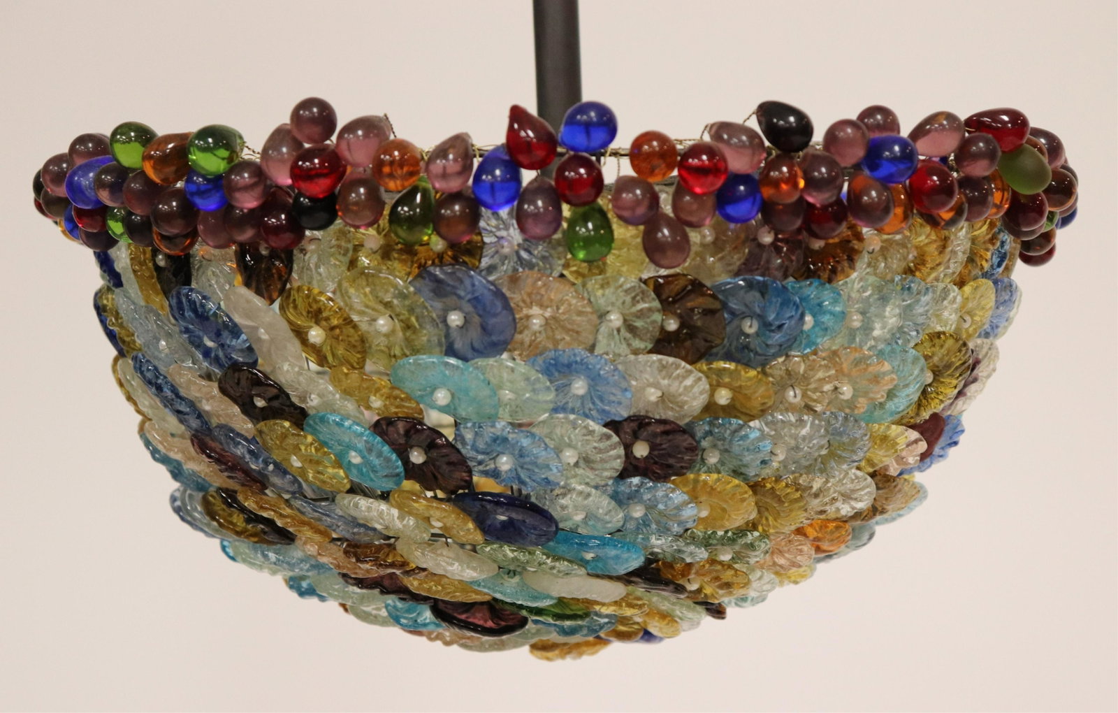 Colored Glass Ceiling Fixture: Colored Glass Ceiling Fixture (NJWA289)(MS) Dimensions: 28 1/2" H x 18" Dia. Property from the Estate of an Important New York Modernism Dealer.