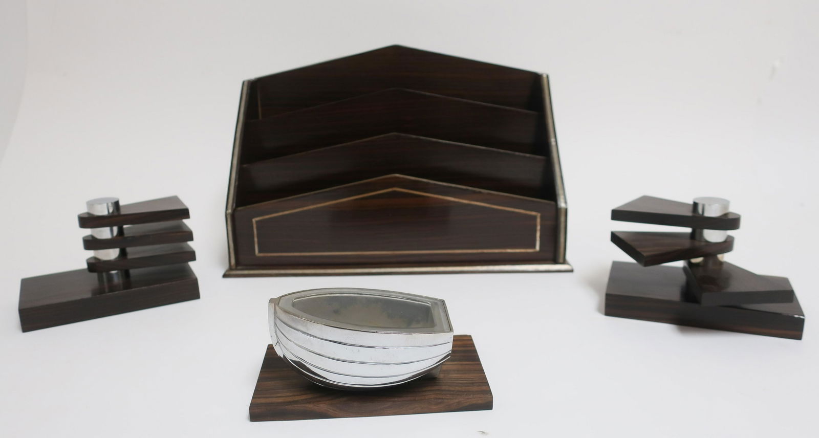 Art Deco inlaid rosewood box, bookends, tray (1 of 5)