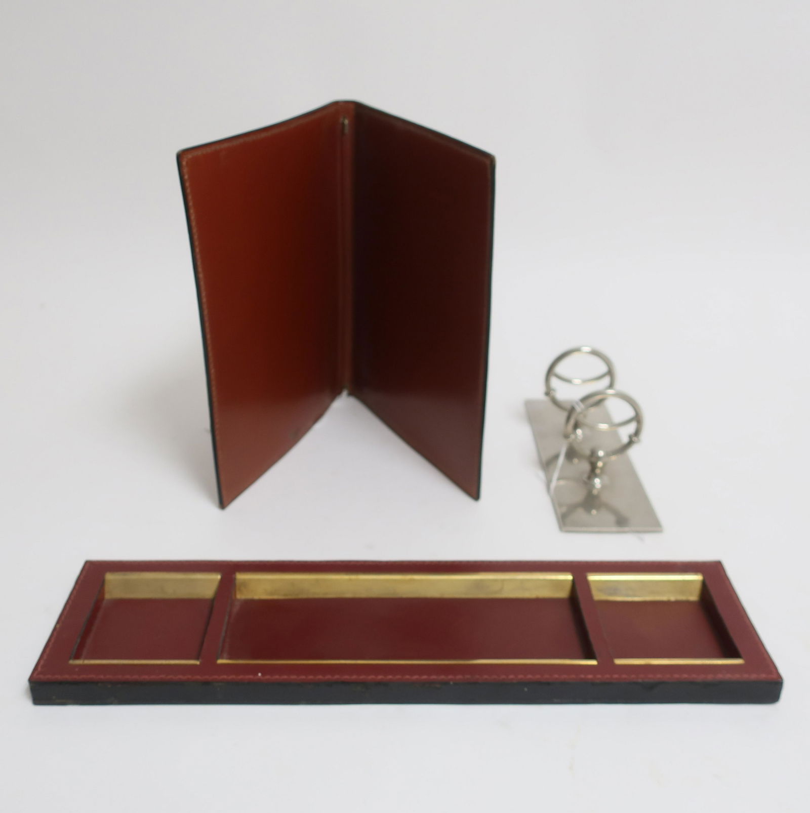 Hermes burgundy leather notebook and trays (1 of 7)