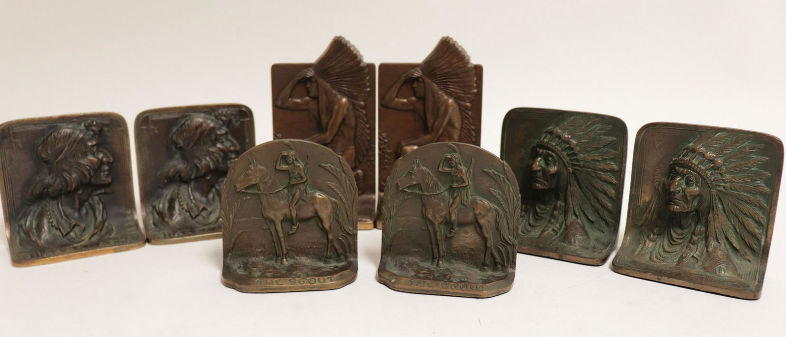 4 Pr. Native American Themed Bronze Bookends (1 of 8)
