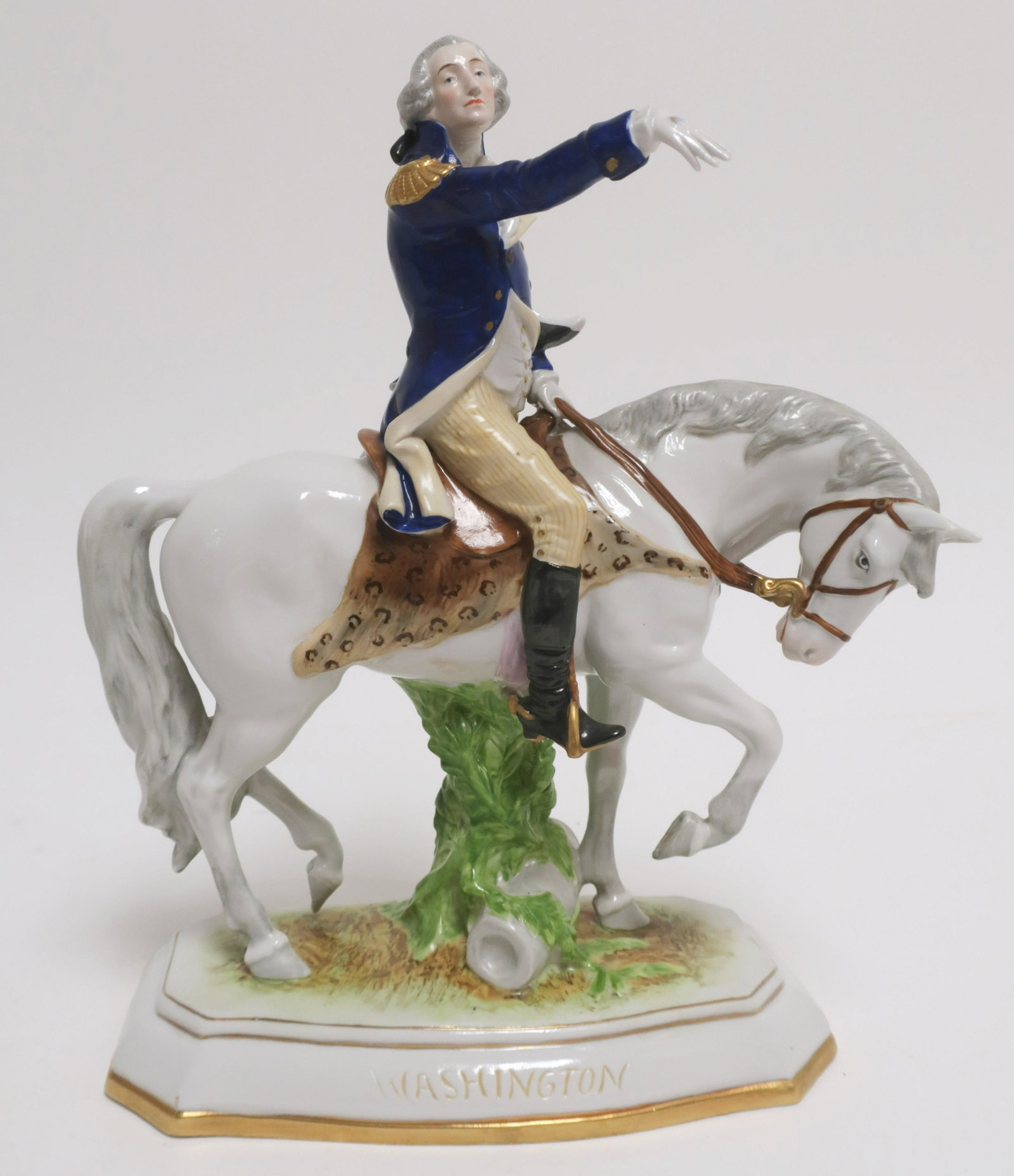Karl Ens German Porcelain Geo. Washington Figure: Equestrian pose. (BBRA10300)(JP) Dimensions: 11.5"H x 8L
