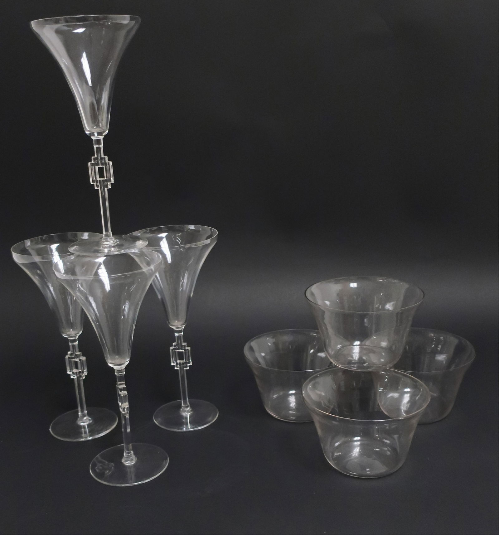4 Lalique Champagne Glasses & 4 Bowls (1 of 9)