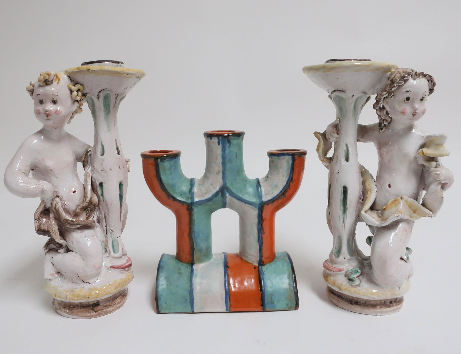Art Deco Figural Candlesticks & Tile Candelabrum (1 of 7)
