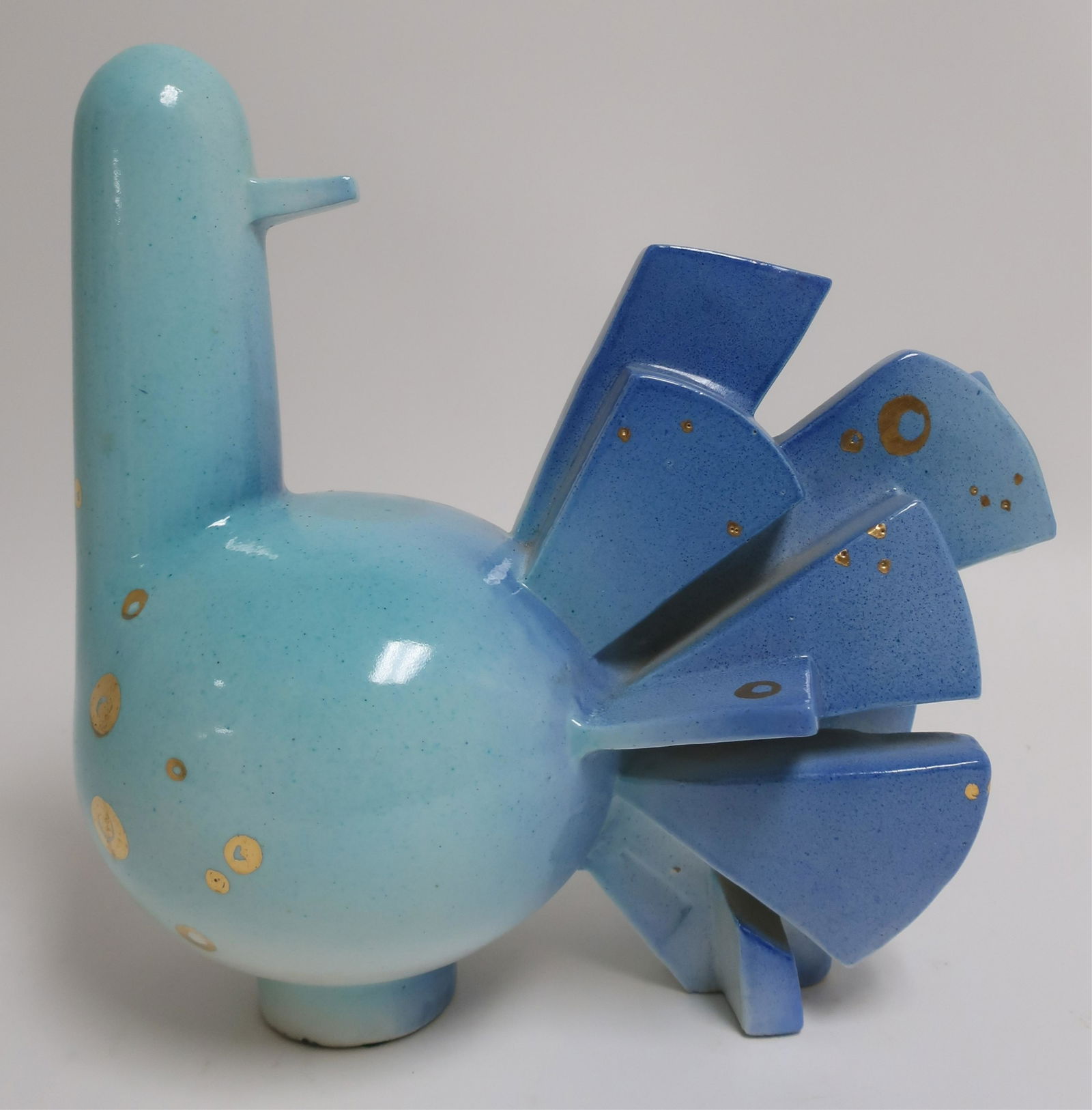 Italian Art Deco Gilt Blue Ground Ceramic Bird (1 of 5)