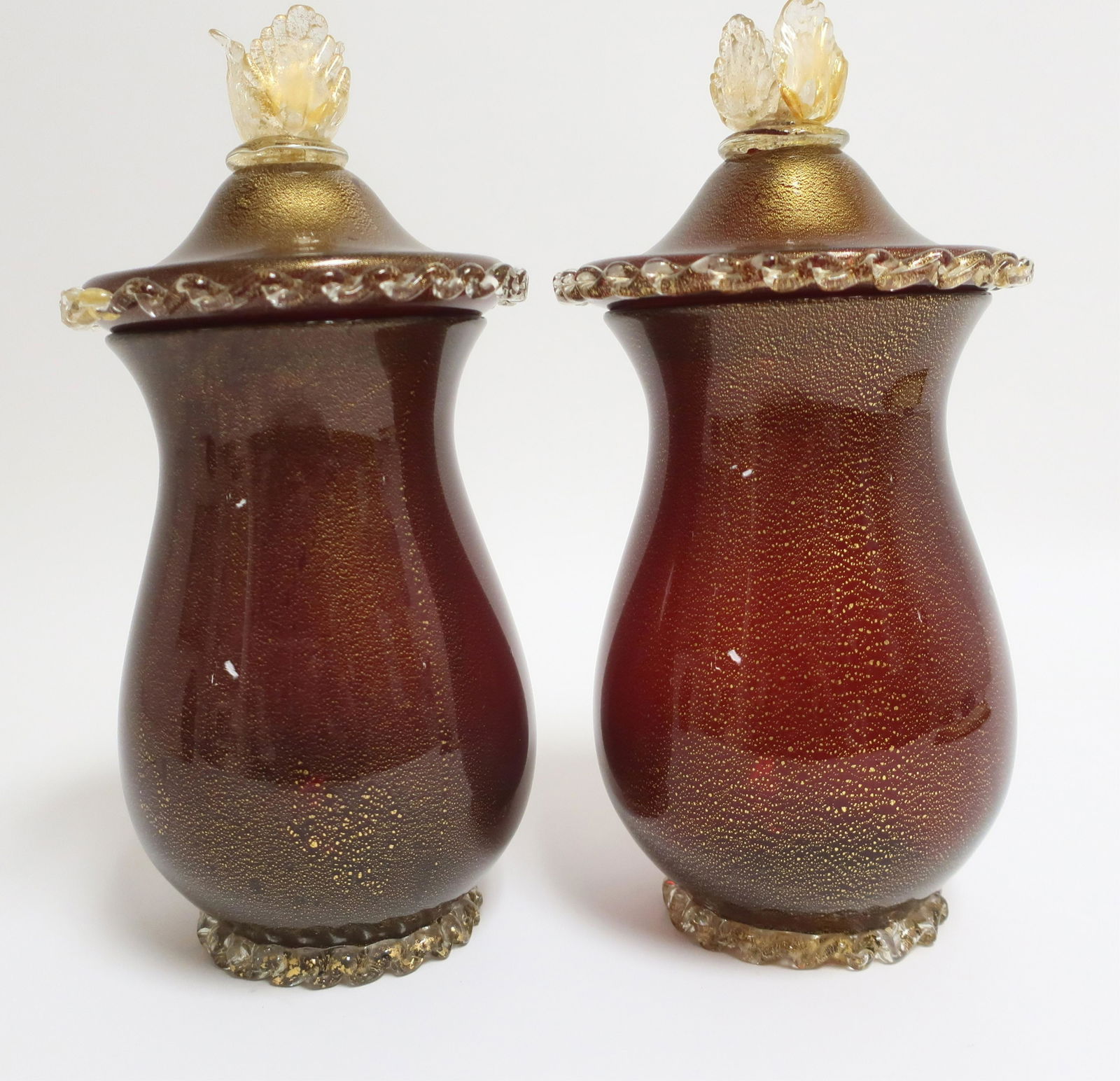 Pair of Venetian Gilt, Ruby & Clear Glass Jars (1 of 4)