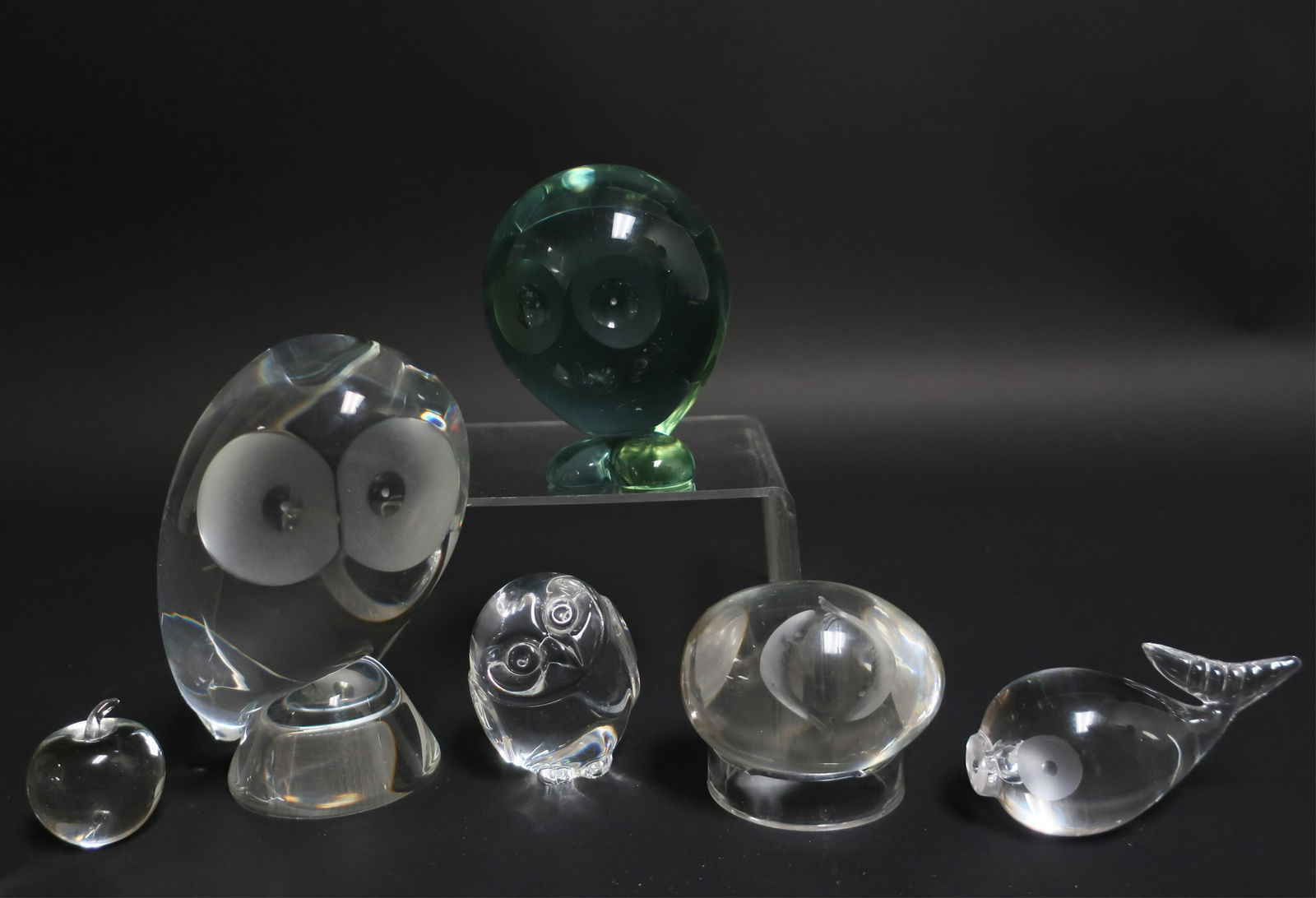 6 Glass Nature Forms: Steuben Owls, etc. (1 of 4)